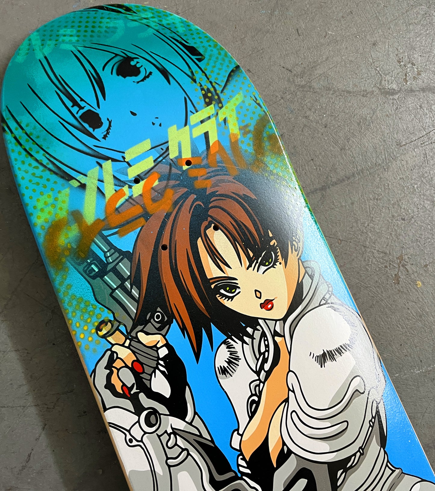 iria hunter 7.88 X 31.75 ANODIZED BLUE/AQUA MIXED PROCESS SIGNED 1 of 1