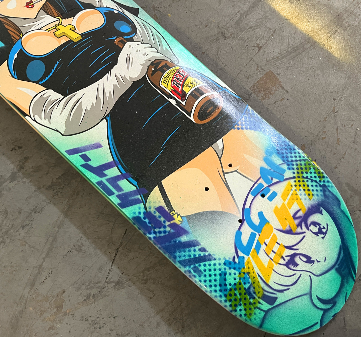 nun 8.25 X 32.25 AQUA ANODIZED/WHITE GLITTER MIXED PROCESS SIGNED 1 of 1