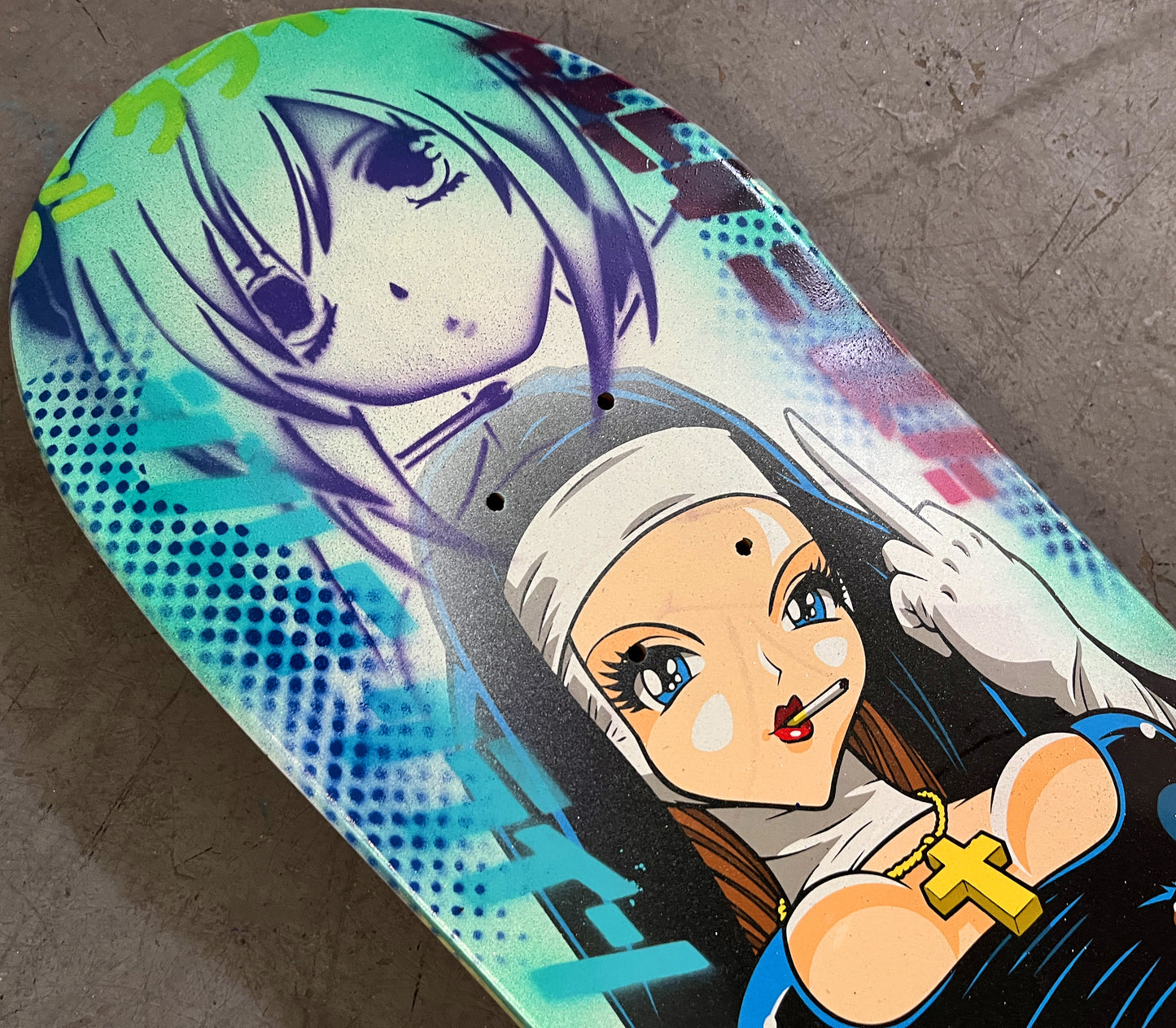 nun 8.25 X 32.25 AQUA ANODIZED/WHITE GLITTER MIXED PROCESS SIGNED 1 of 1