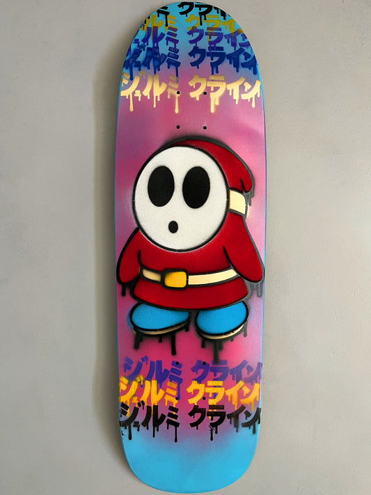 FLOCKED shyguy BLUE/PINK STAIN MIXED PROCESS 9.5 X 31.75 SIGNED HAND PAINTED 1 OF 1