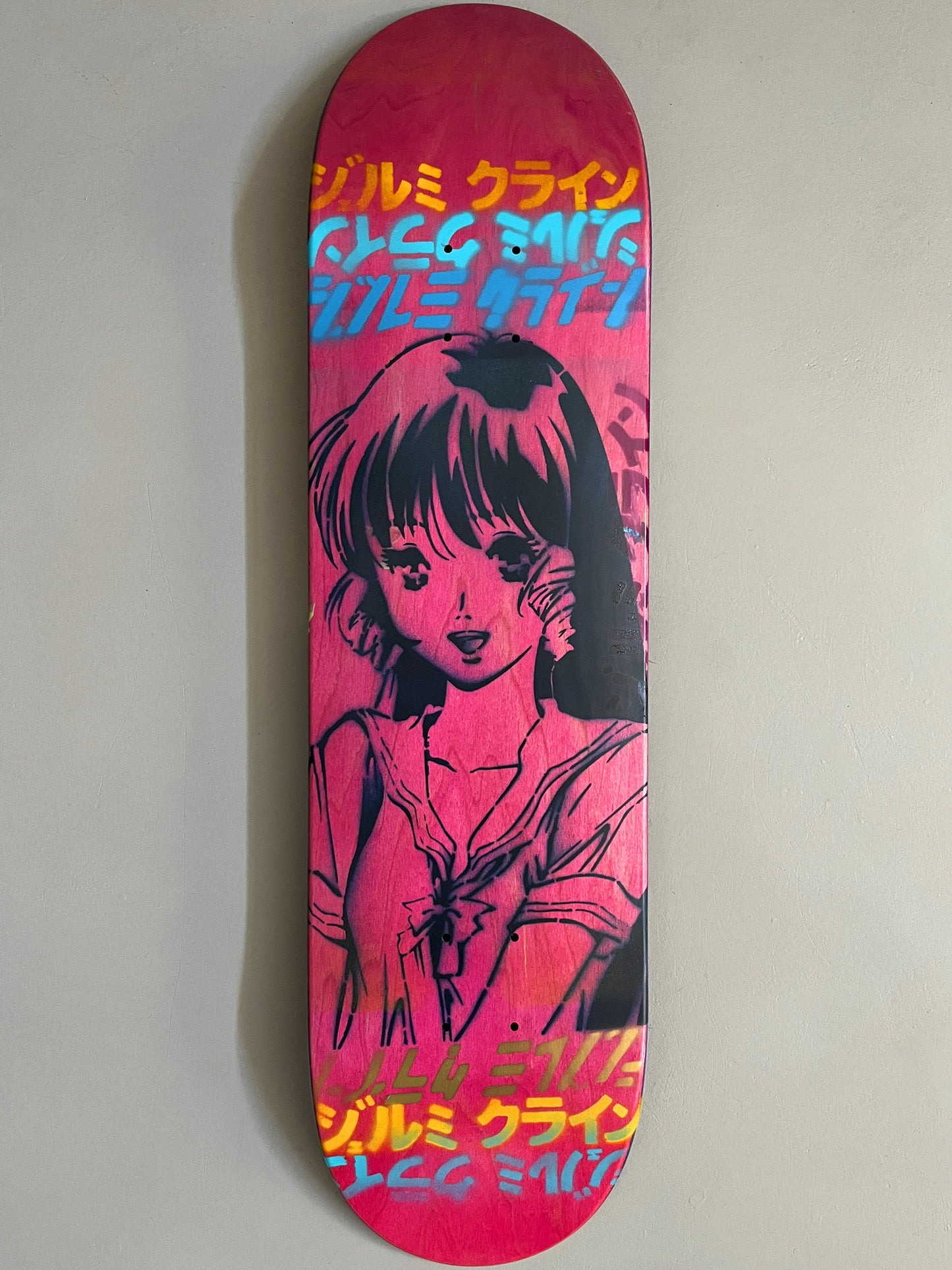 lynn minmay PINK/BLUE 8.25 X 32.25 HAND PAINTED SIGNED 1 OF 1