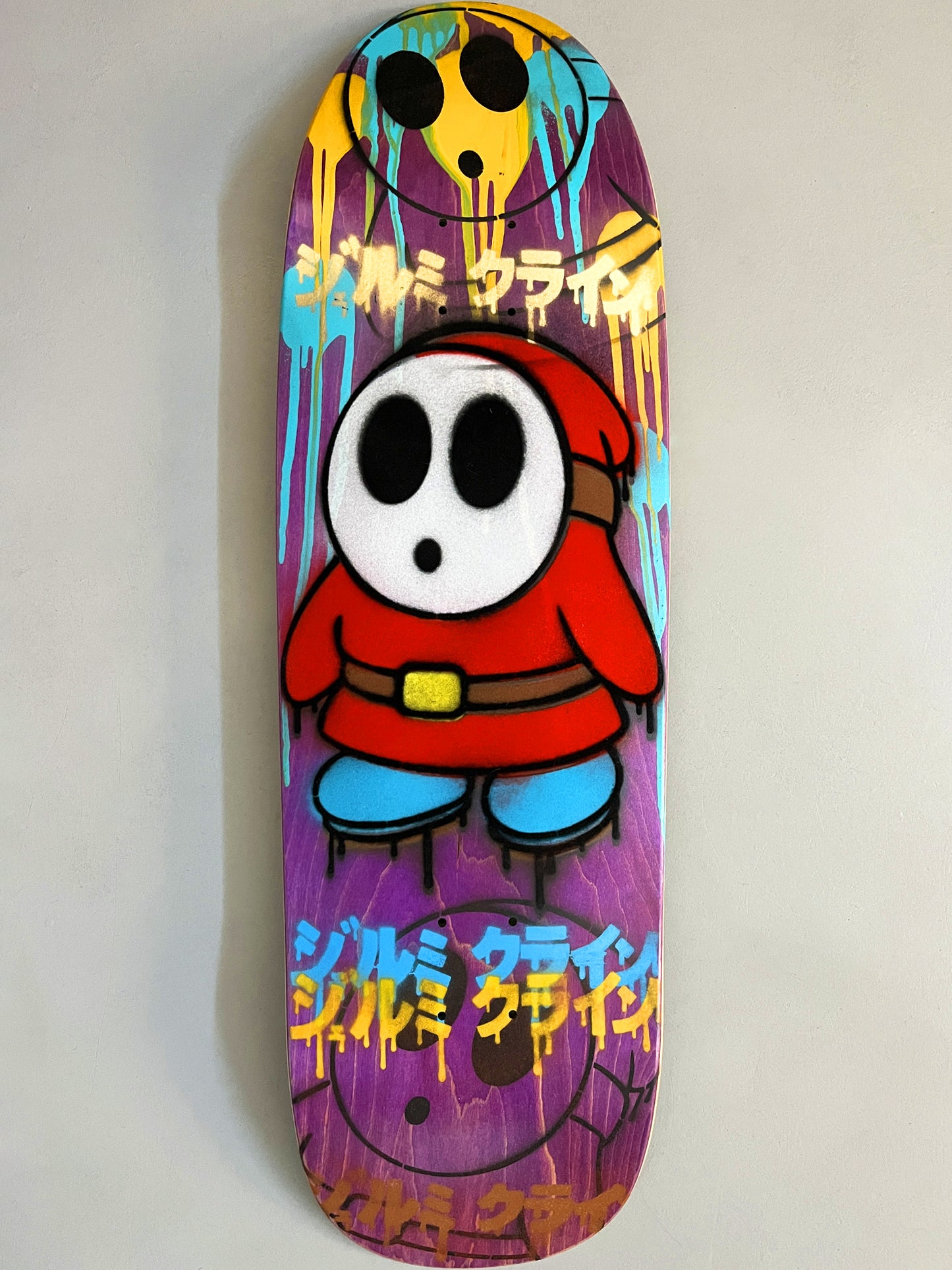 FLOCKED shyguy PURPLE PAINT MIXED PROCESS 9.5 X 31.75 SIGNED HAND PAINTED 1 OF 1