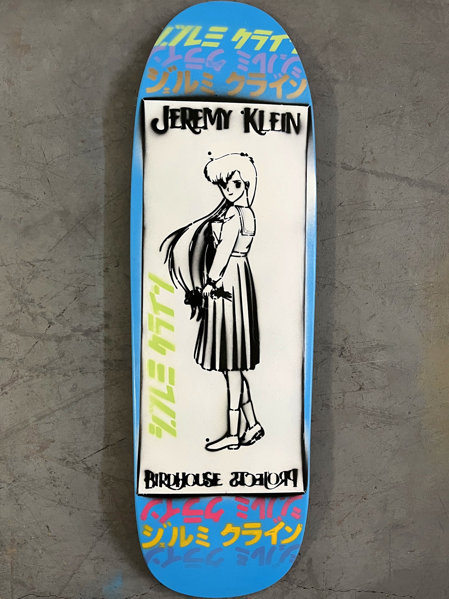 anime girl HAND PAINTED 9.5 X 32.25 BLUE MIXED PROCESS SIGNED 1 of 1