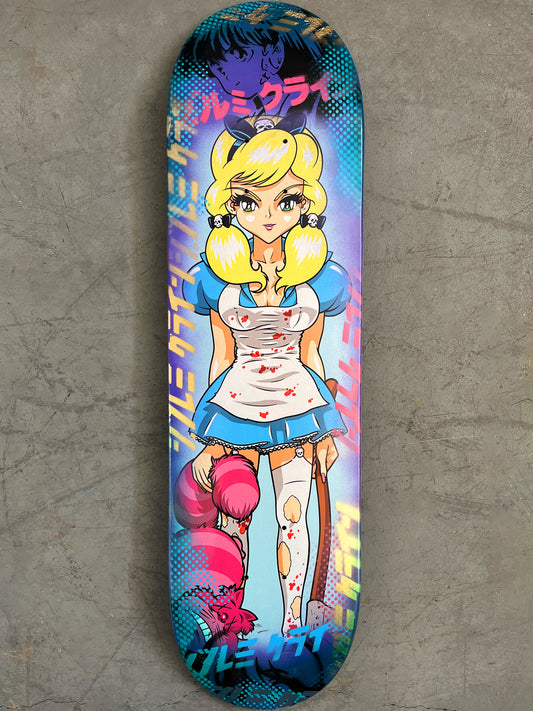 evil alice 8.5 X 32.25 BLUE/PURPLE/AQUA ANODIZED MIXED PROCESS SIGNED 1 of 1