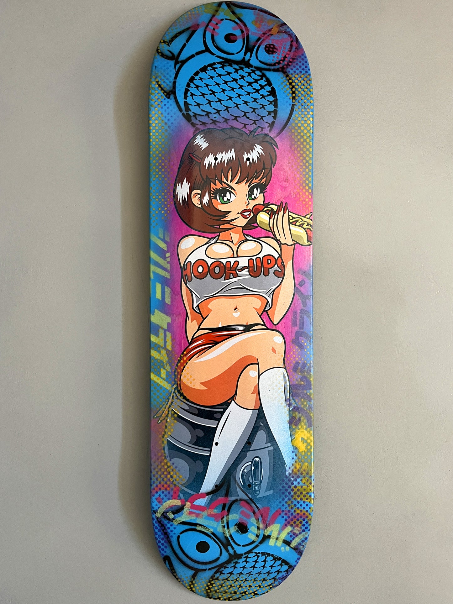 hoot-ups 2 PINK/BLUE - 8.5 X 32.25 MIXED PROCESS SIGNED 1 of 1