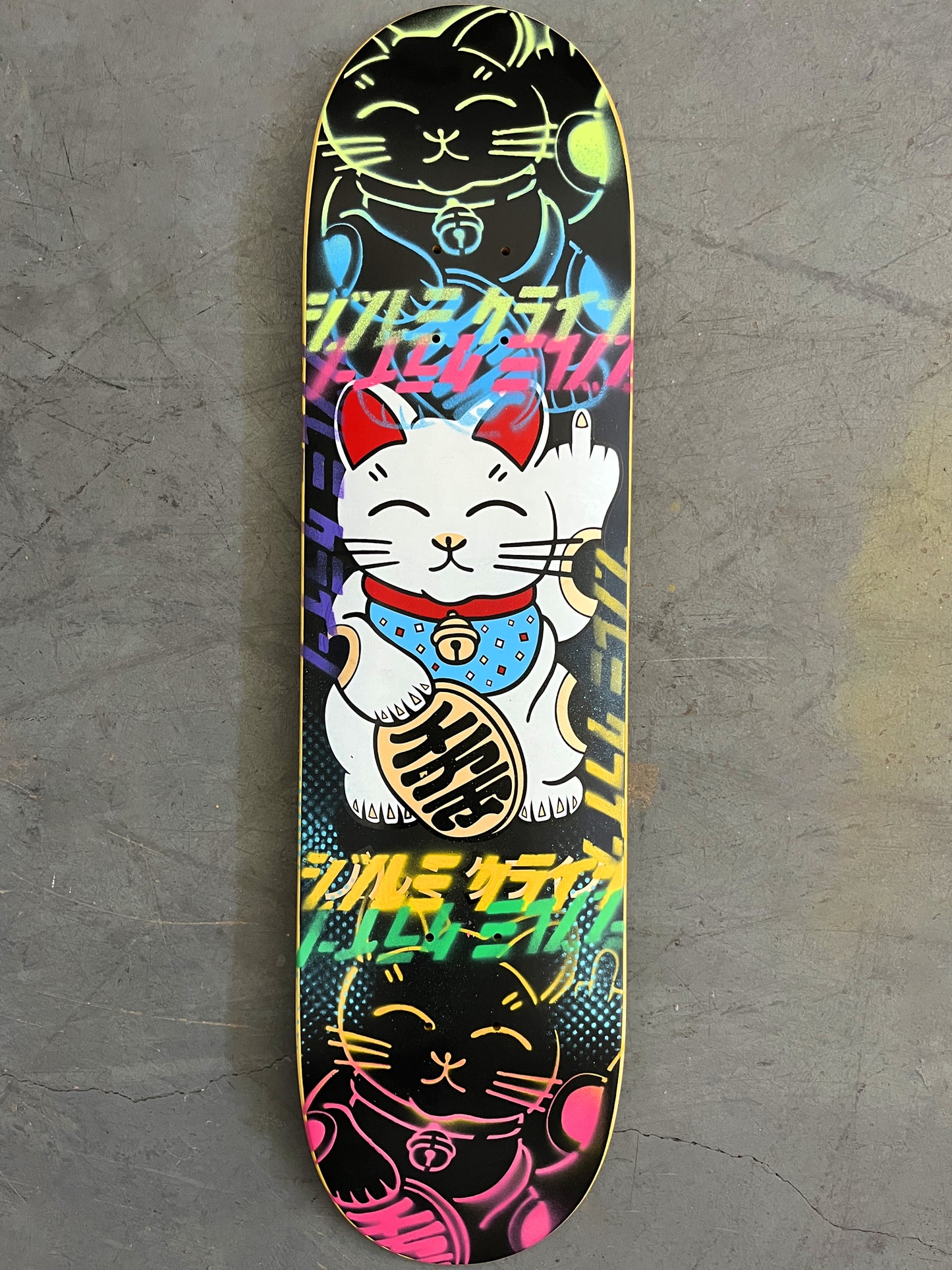 unlucky cat BLACK/YELLOW/BLUE/PURPLE/PINK 8.0 X 31.75 MIXED PROCESS 1 OF 1 SIGNED