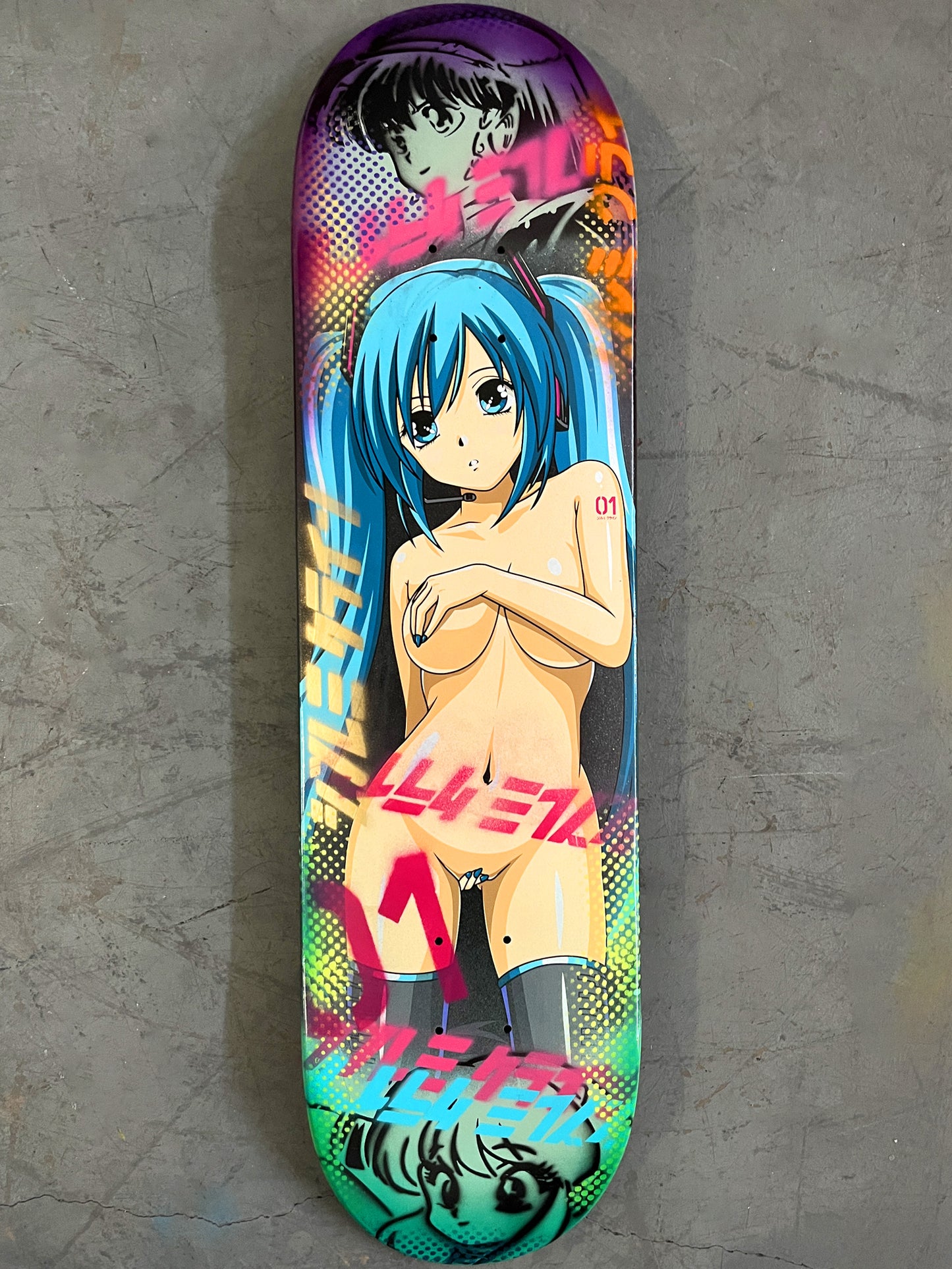 hatsune 8.25 X 32.25 MINT GREEN/PURPLE ANODIZED MIXED PROCESS SIGNED 1 of 1