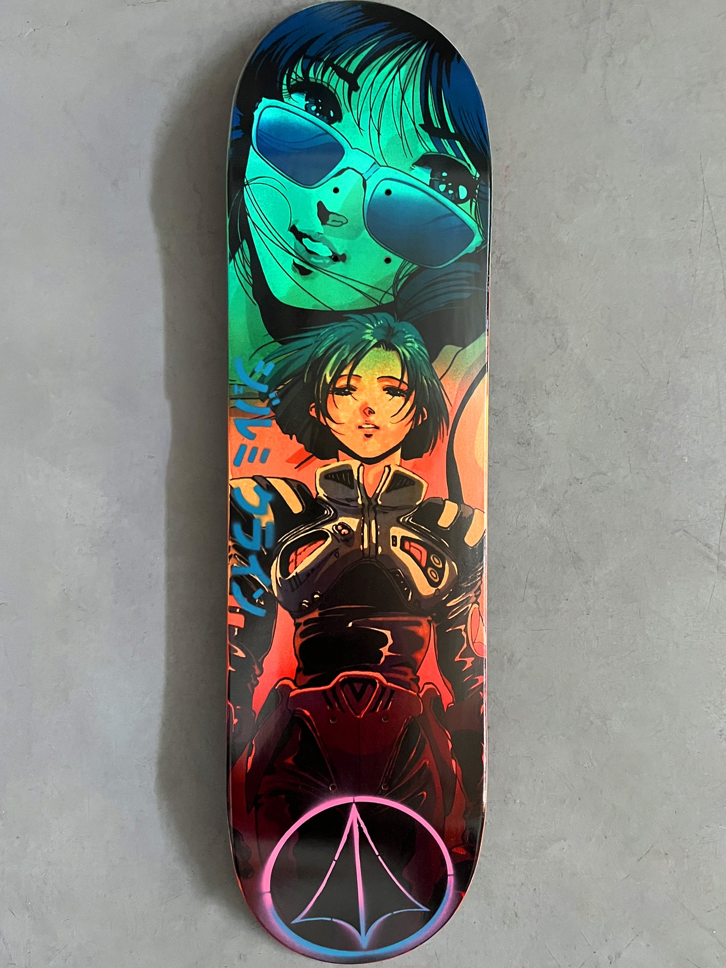 macross 8.25 X 32.25 BLUE/AQUA/ORANGE/RED ANODIZED MIXED PROCESS SIGNED 1 of 1