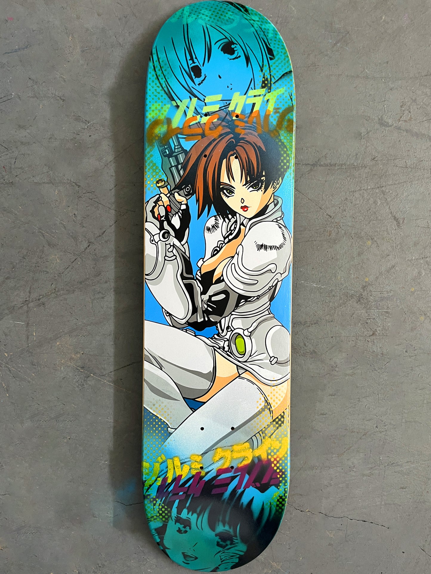 iria hunter 7.88 X 31.75 ANODIZED BLUE/AQUA MIXED PROCESS SIGNED 1 of 1