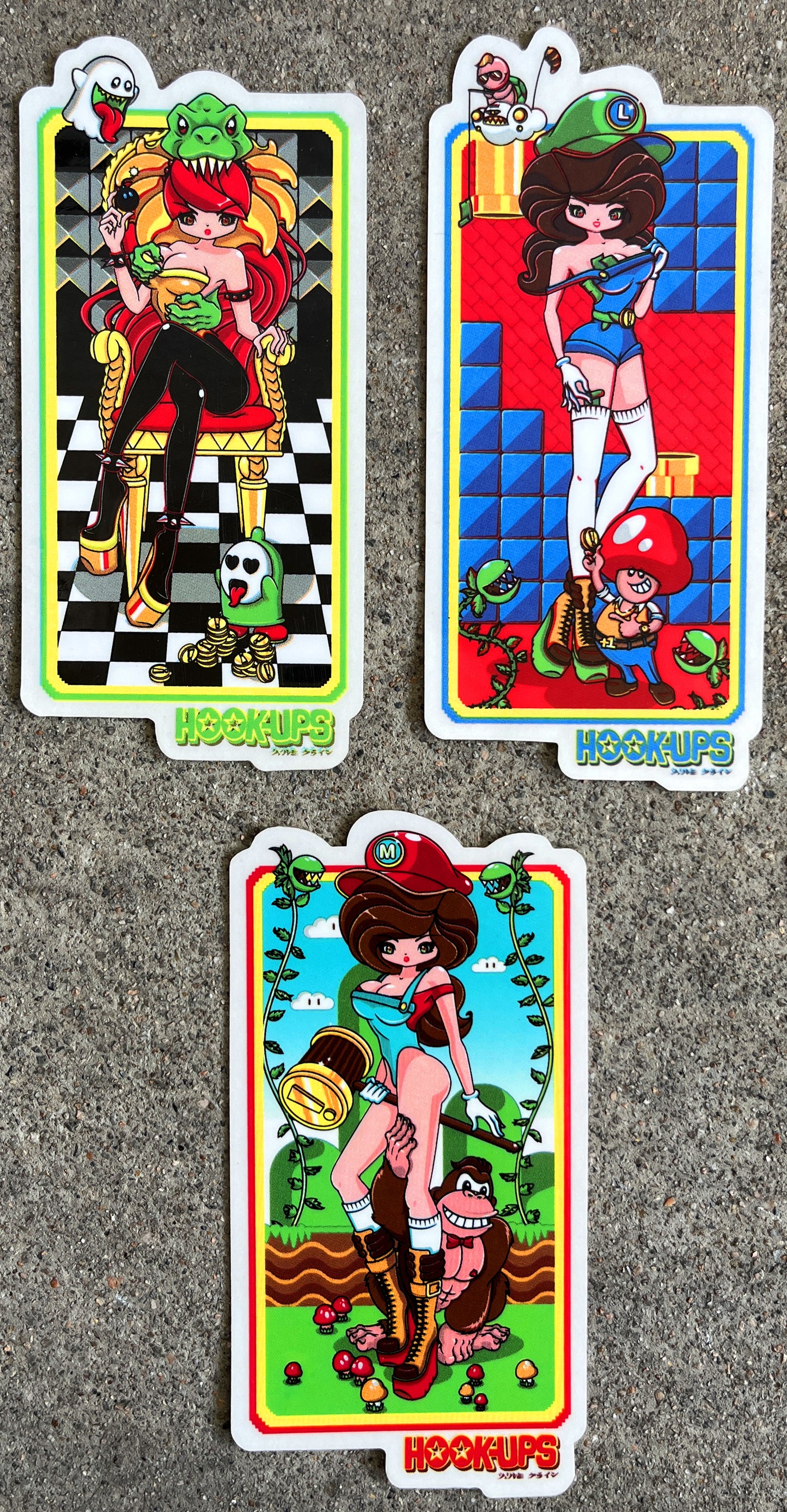 vintage hook-ups super mario girls 3 pack stickers new old stock from 2011