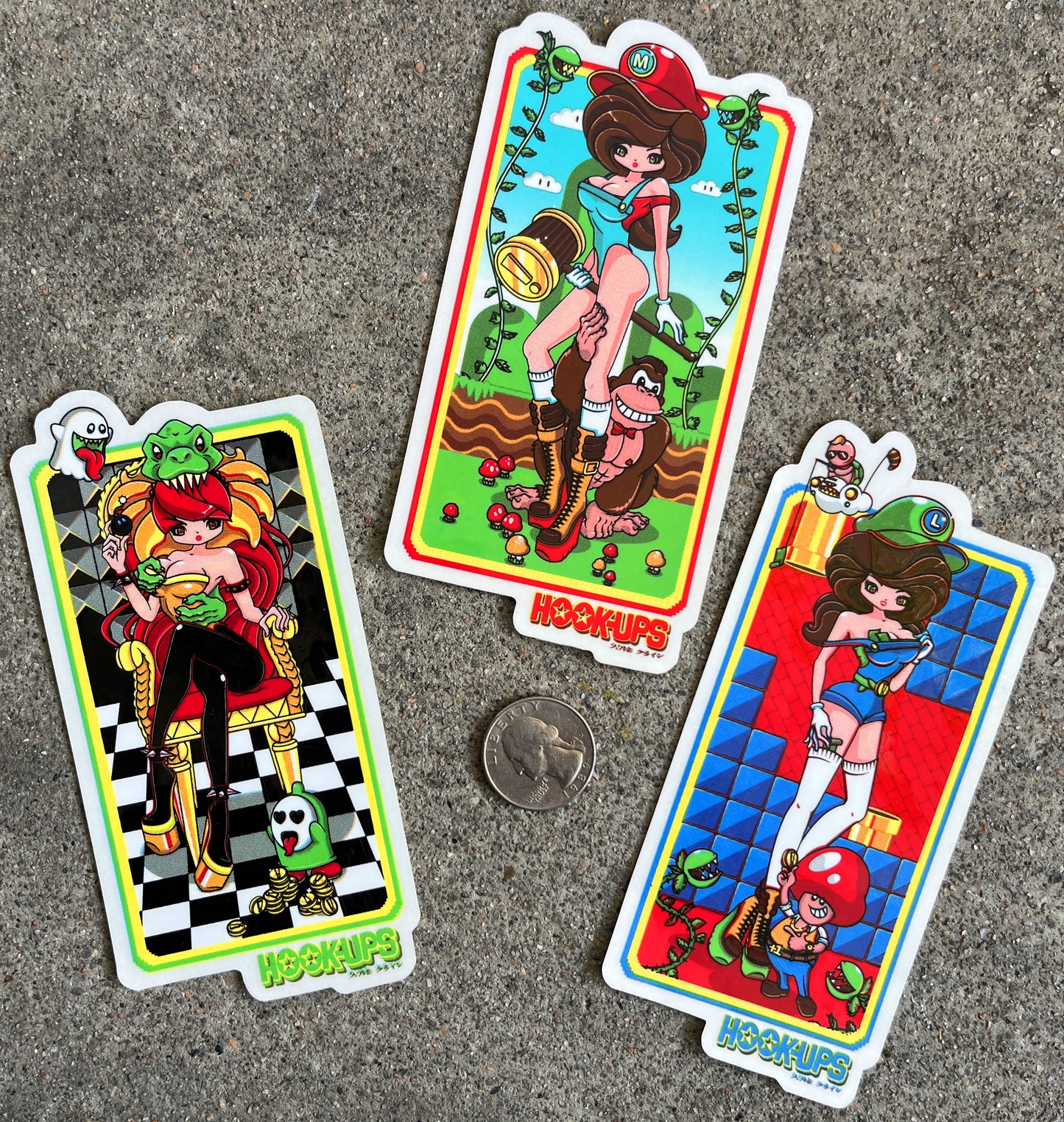 vintage hook-ups super mario girls 3 pack stickers new old stock from 2011