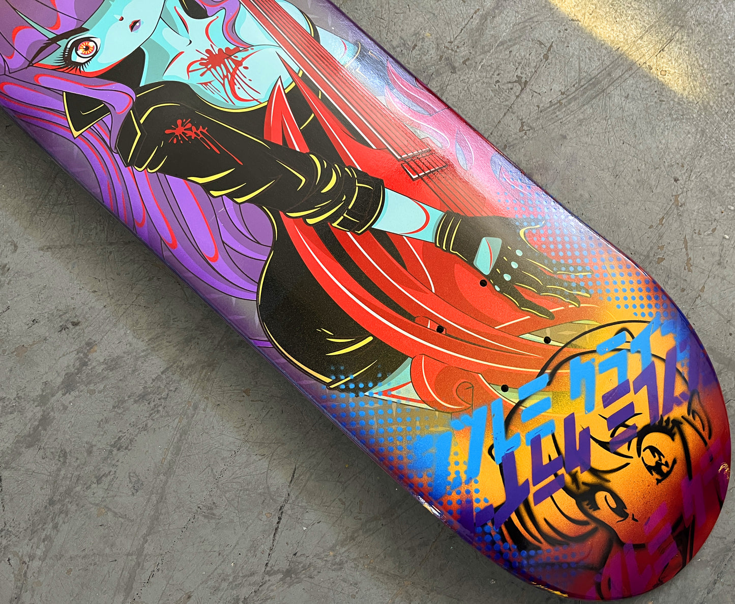 rock killer 7.88 X 31.75 PURPLE/YELLOW/RED ANODIZED MIXED PROCESS SIGNED 1 of 1