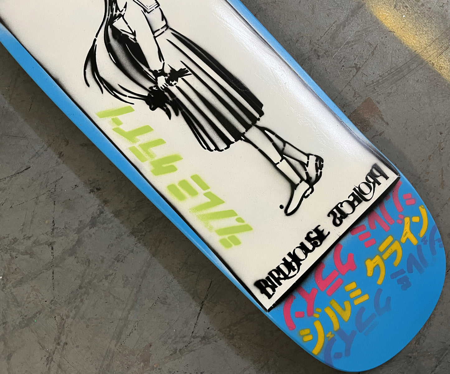 anime girl HAND PAINTED 9.5 X 32.25 BLUE MIXED PROCESS SIGNED 1 of 1