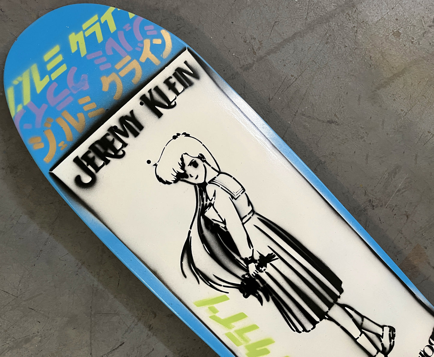 anime girl HAND PAINTED 9.5 X 32.25 BLUE MIXED PROCESS SIGNED 1 of 1