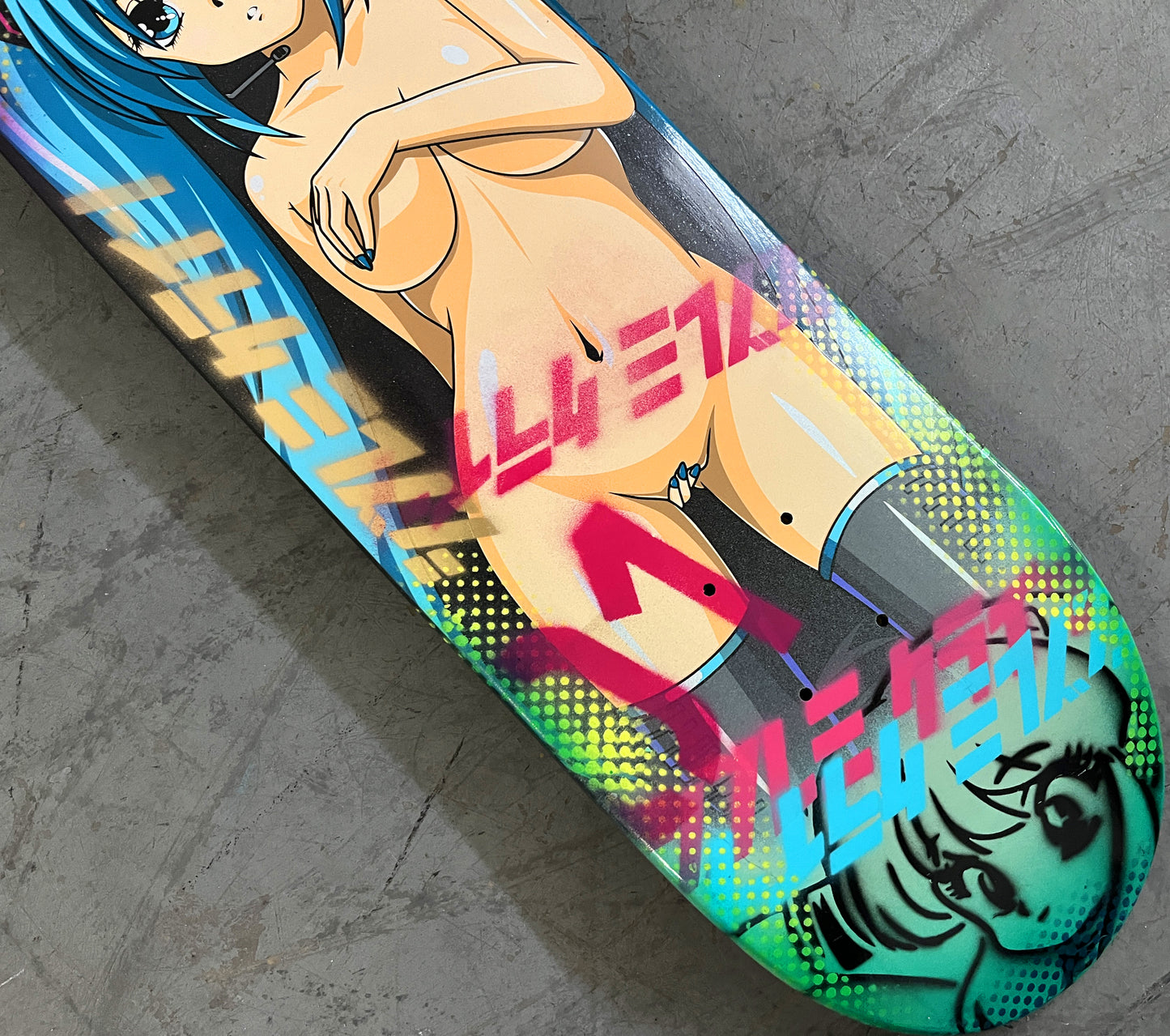 hatsune 8.25 X 32.25 MINT GREEN/PURPLE ANODIZED MIXED PROCESS SIGNED 1 of 1