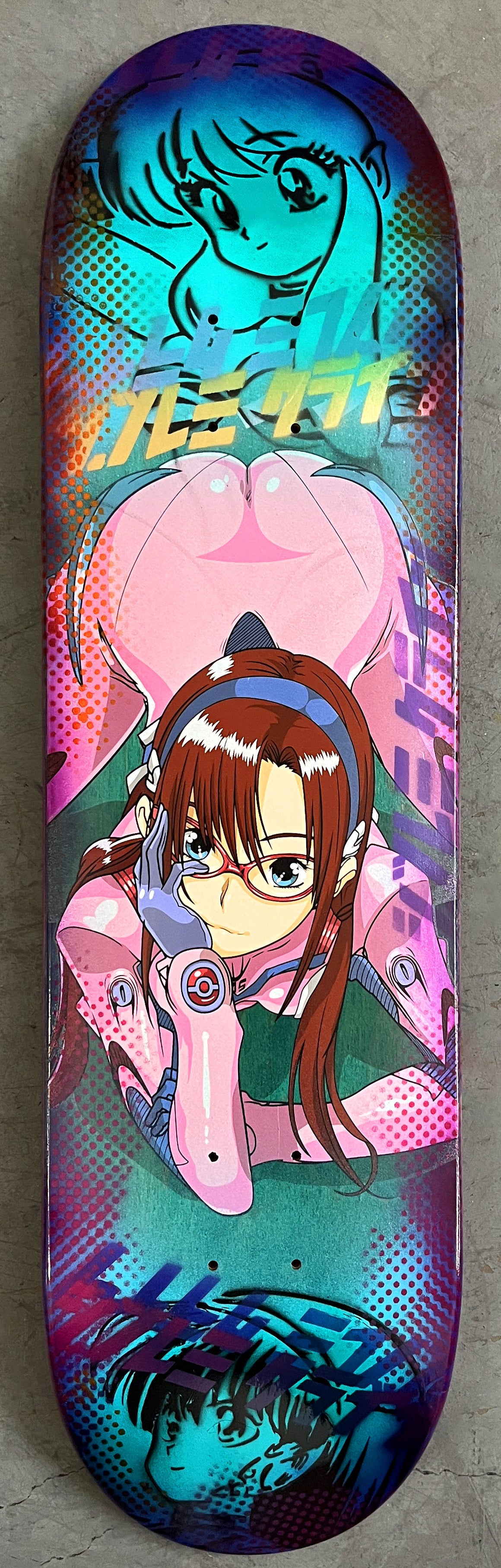 evangelion mari 8.5 X 32.25 AQUA/PINK/BLUE ANODIZED MIXED PROCESS SIGNED 1 of 1
