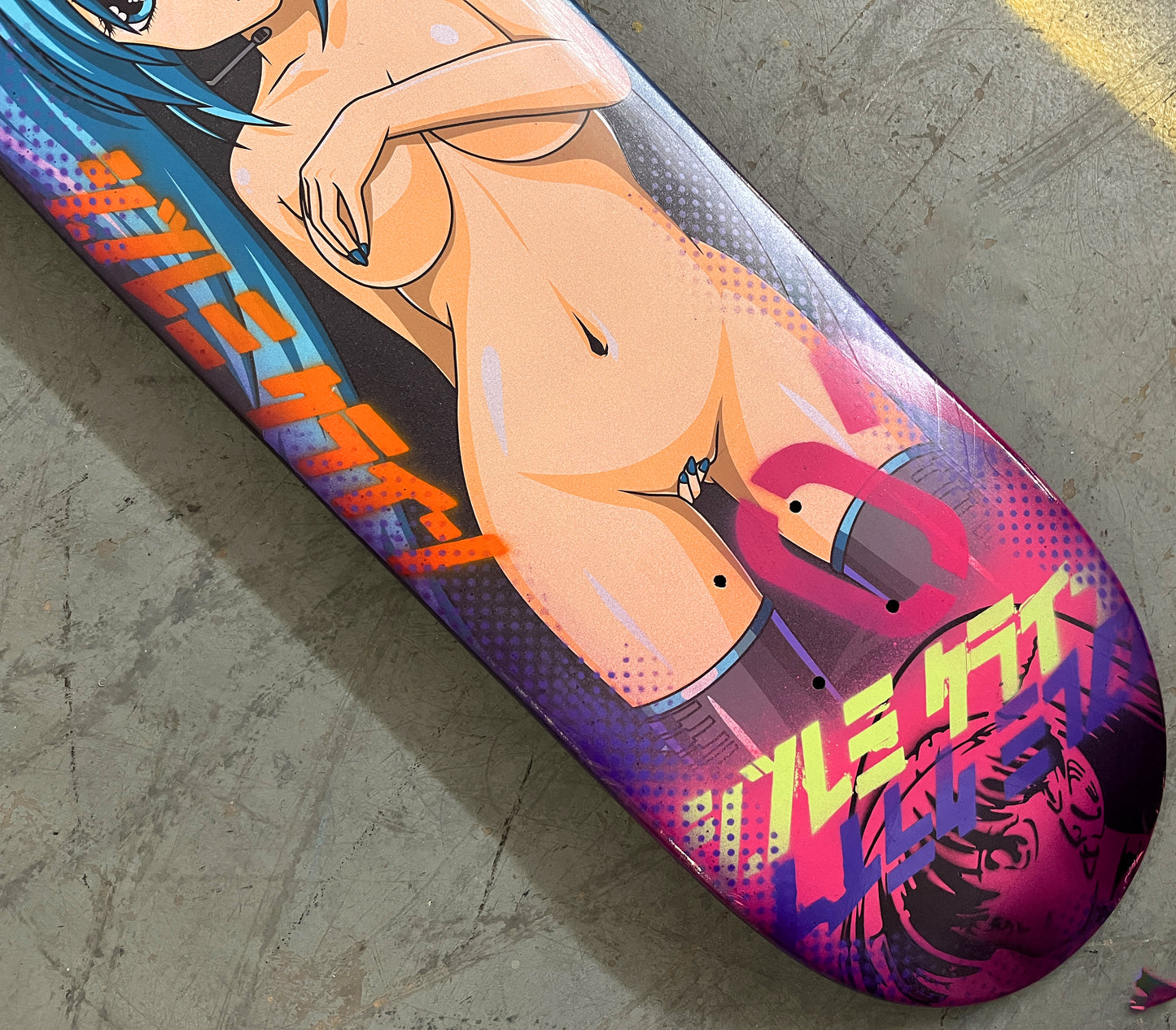 hatsune 8.25 X 32.25 PINK/PURPLE/BLUE ANODIZED MIXED PROCESS SIGNED 1 of 1