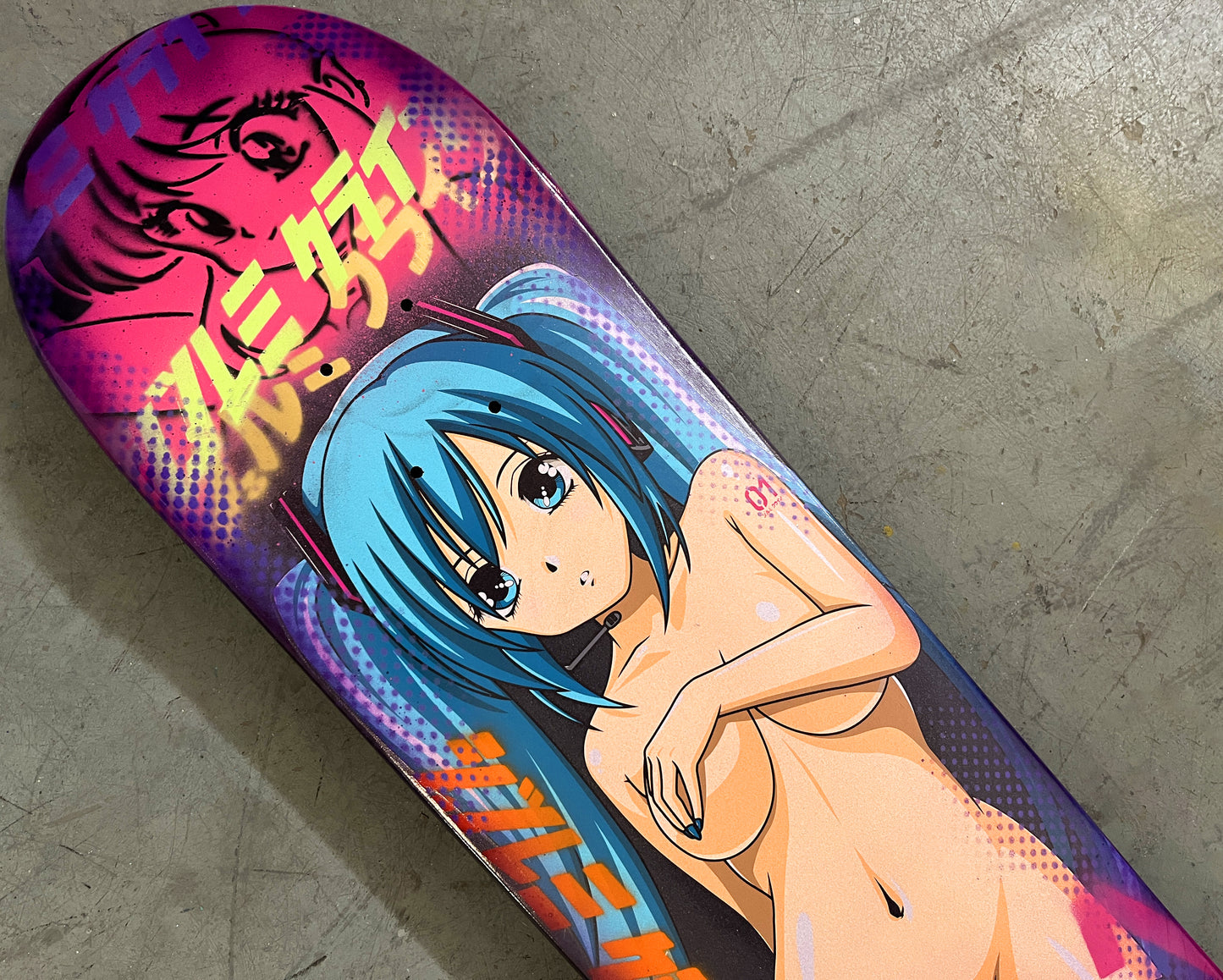 hatsune 8.25 X 32.25 PINK/PURPLE/BLUE ANODIZED MIXED PROCESS SIGNED 1 of 1