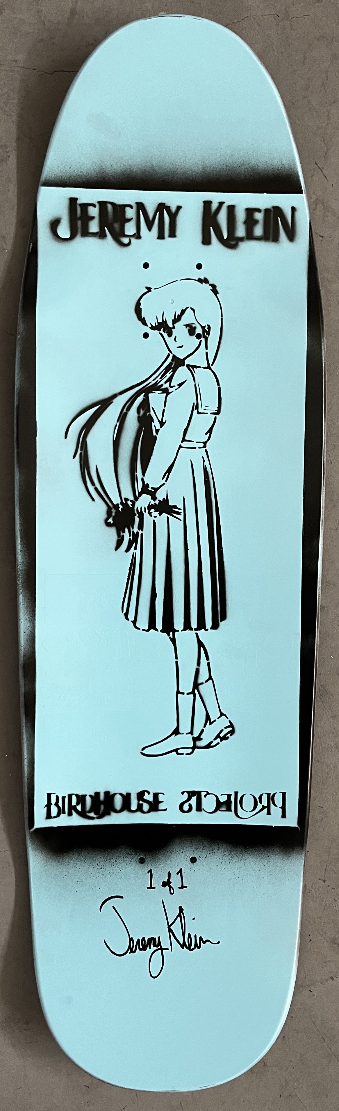 anime girl HAND PAINTED 9.5 X 32.25 PURPLE/BLUE/GREEN MIXED PROCESS SIGNED 1 of 1