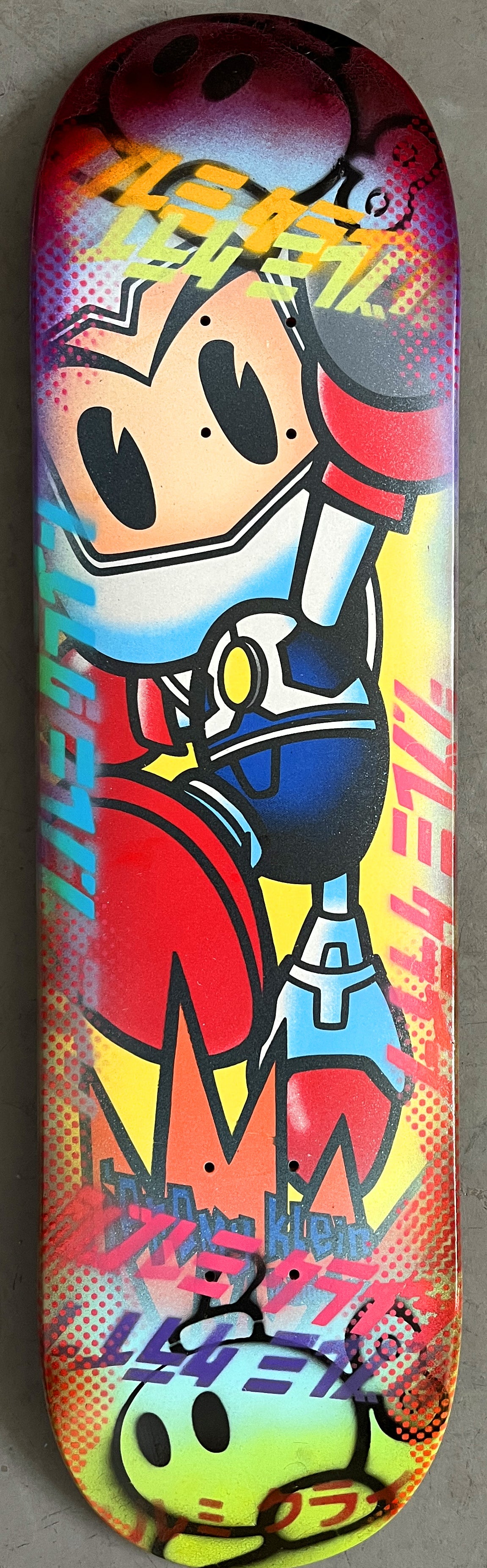 grenade man 8.0 X 31.75 BLUE/PURPLE/YELLOW ANODIZED MIXED PROCESS SIGNED 1 of 1