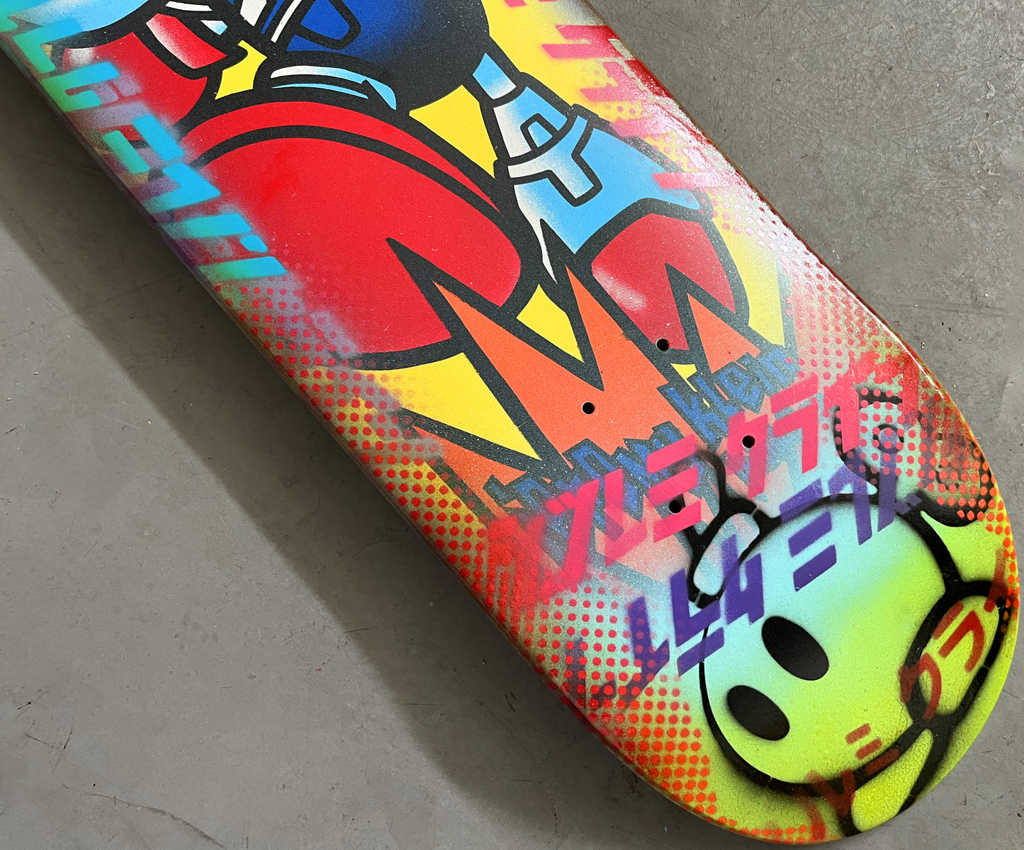 grenade man 8.0 X 31.75 BLUE/PURPLE/YELLOW ANODIZED MIXED PROCESS SIGNED 1 of 1