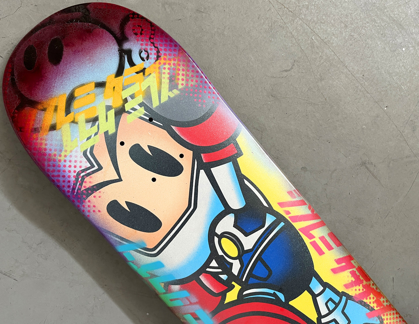 grenade man 8.0 X 31.75 BLUE/PURPLE/YELLOW ANODIZED MIXED PROCESS SIGNED 1 of 1