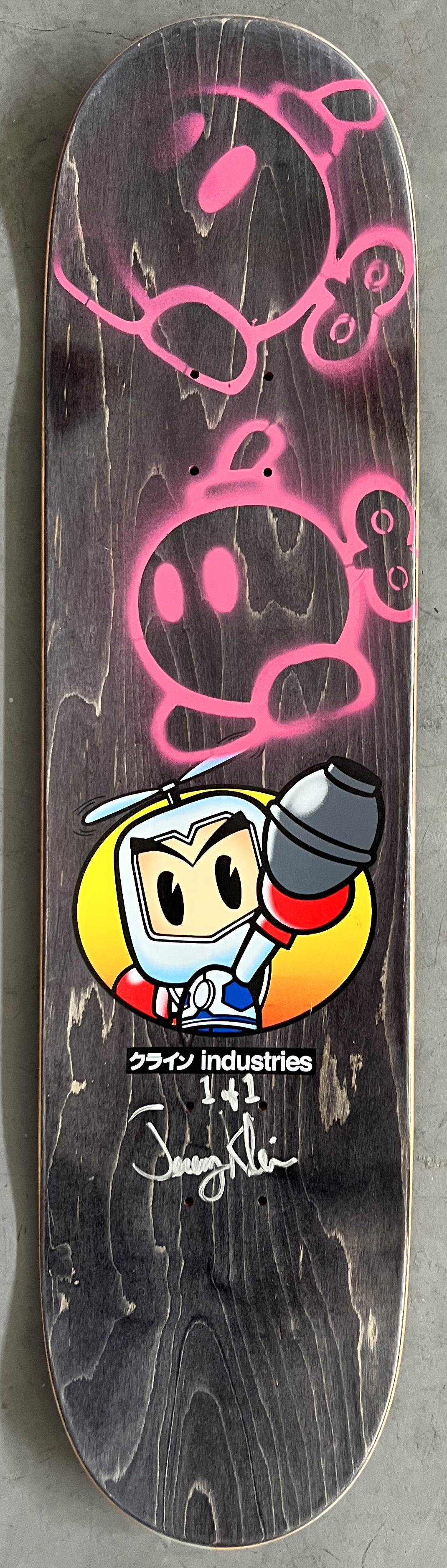 grenade man 8.0 X 31.75 BLUE/PURPLE/YELLOW ANODIZED MIXED PROCESS SIGNED 1 of 1