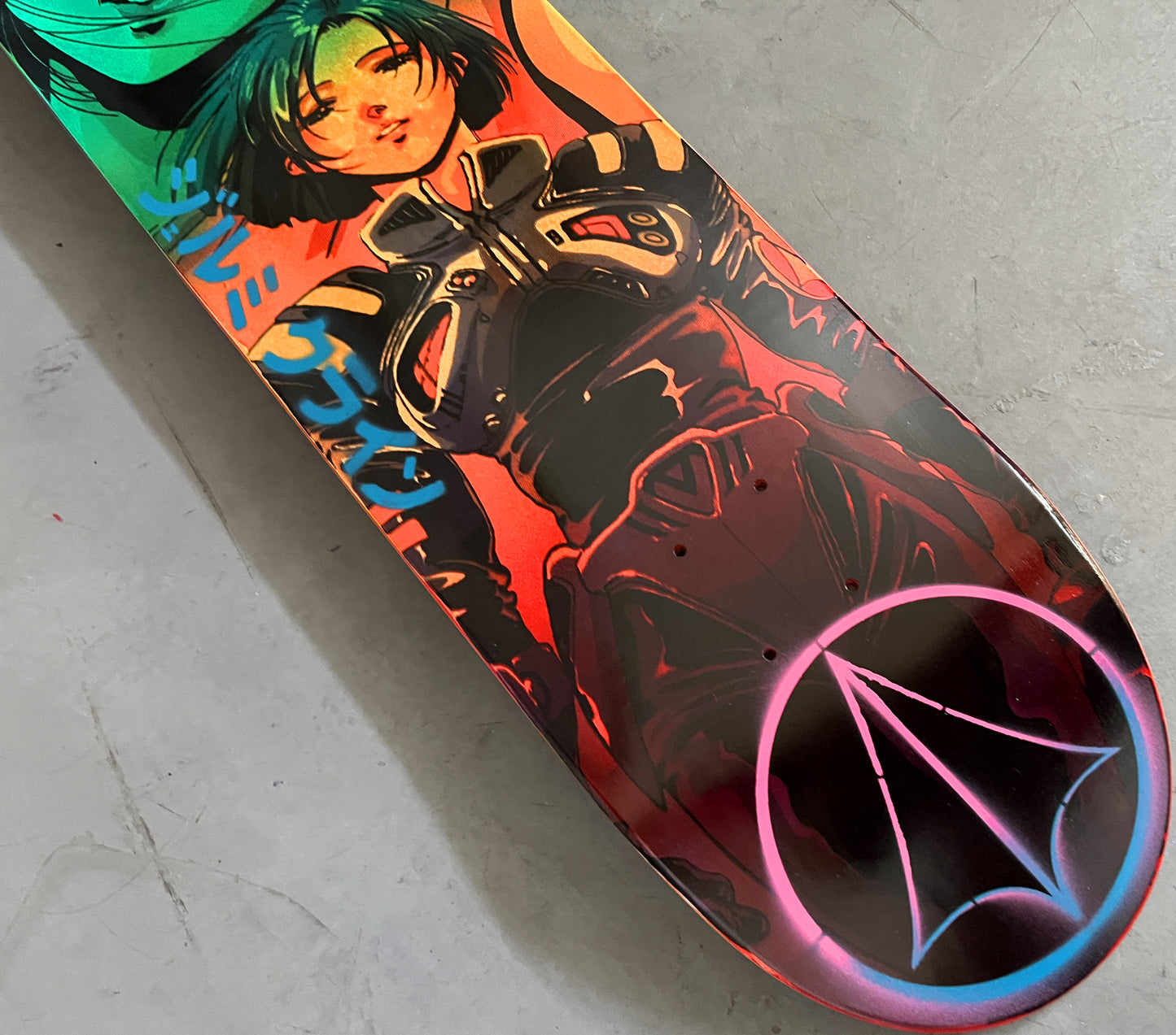 macross 8.25 X 32.25 BLUE/AQUA/ORANGE/RED ANODIZED MIXED PROCESS SIGNED 1 of 1