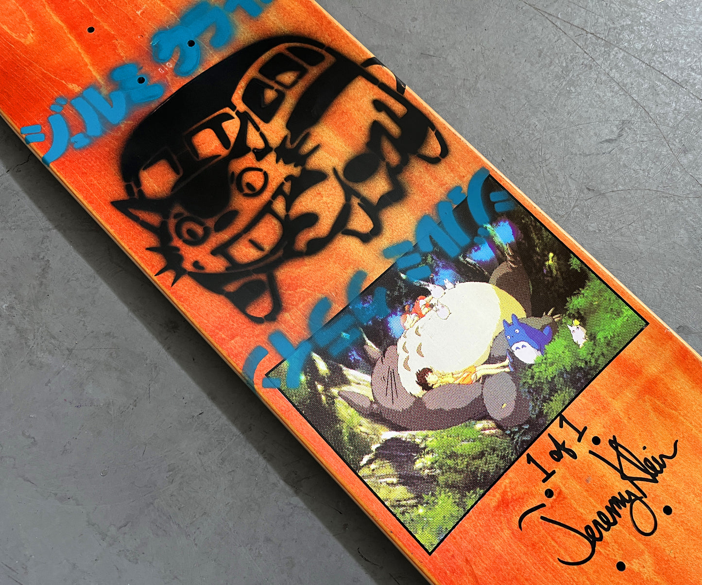 totoro cat bus version 8.0 X 31.75 BLUE HAND PAINTED BKGD MIXED PROCESS SIGNED 1 of 1