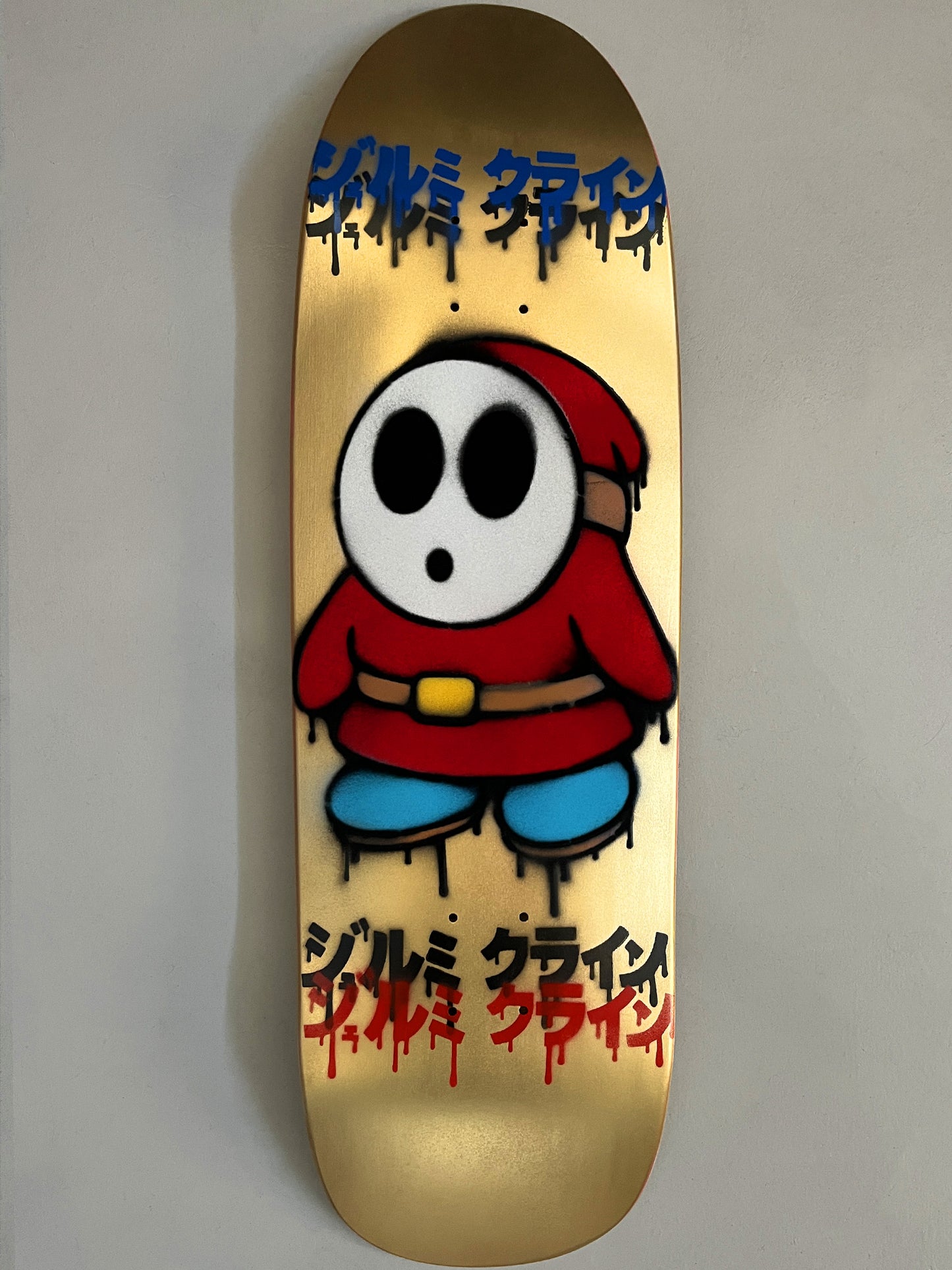 FLOCKED shyguy METALLIC GOLD MIXED PROCESS 9.5 X 31.75 SIGNED HAND PAINTED 1 OF 1