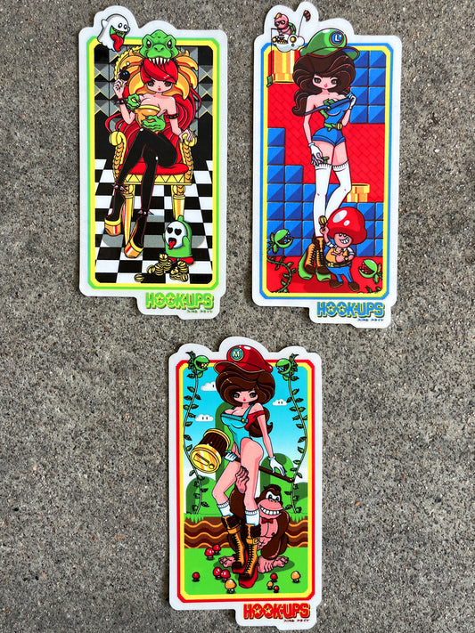 vintage hook-ups super mario girls 3 pack stickers new old stock from 2011
