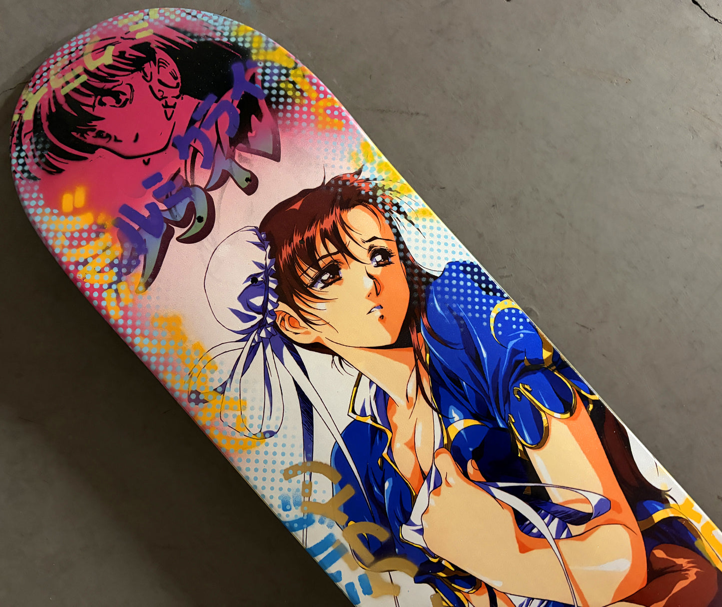 chun li 8.5 X 32.25 PEARL WHITE/PINK  MIXED PROCESS SIGNED 1 of 1