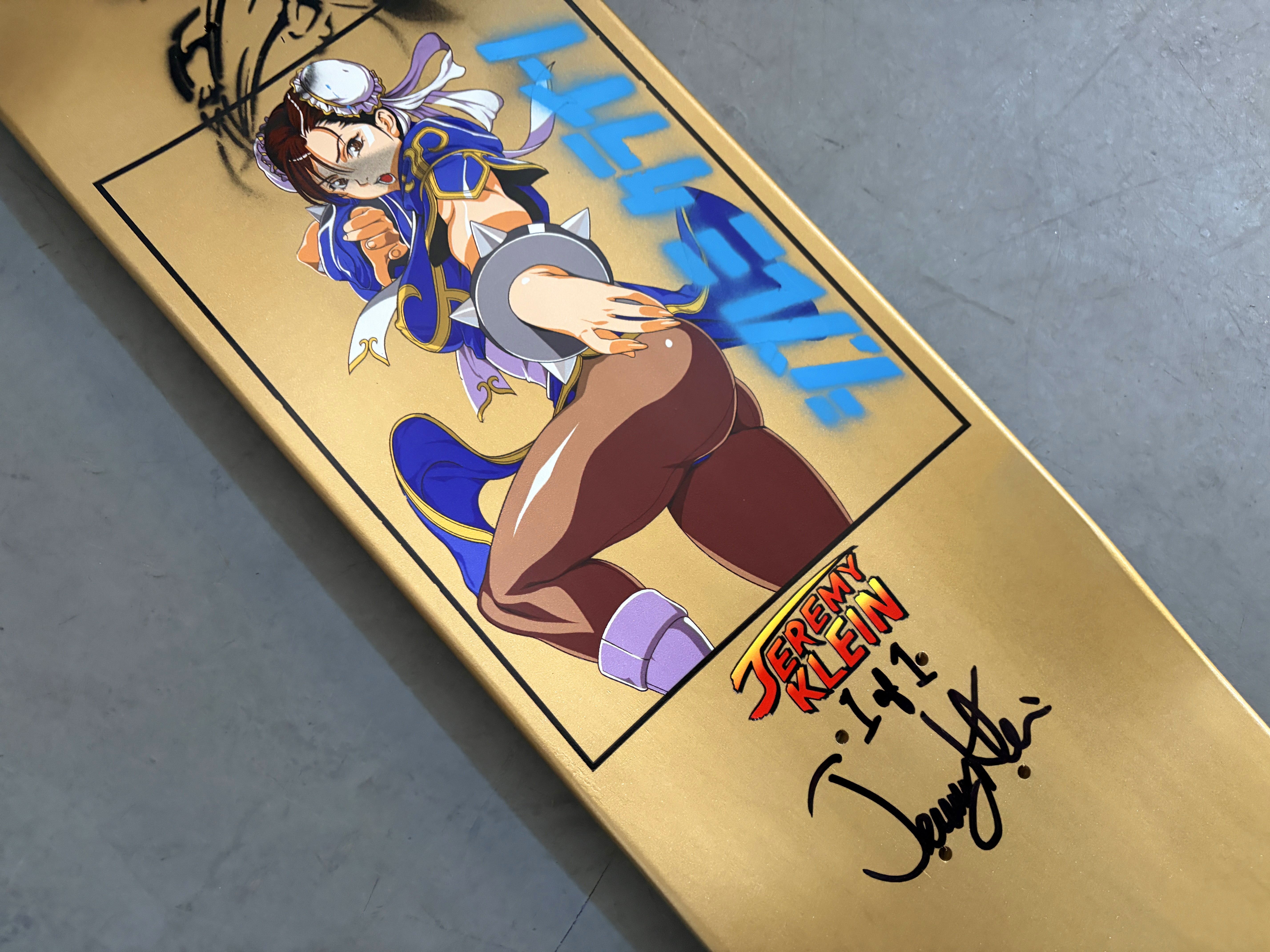 chun li METALLIC GOLD/BLUE/AQUA ANODIZED 8.25 X 32.25 SIGNED 1 OF