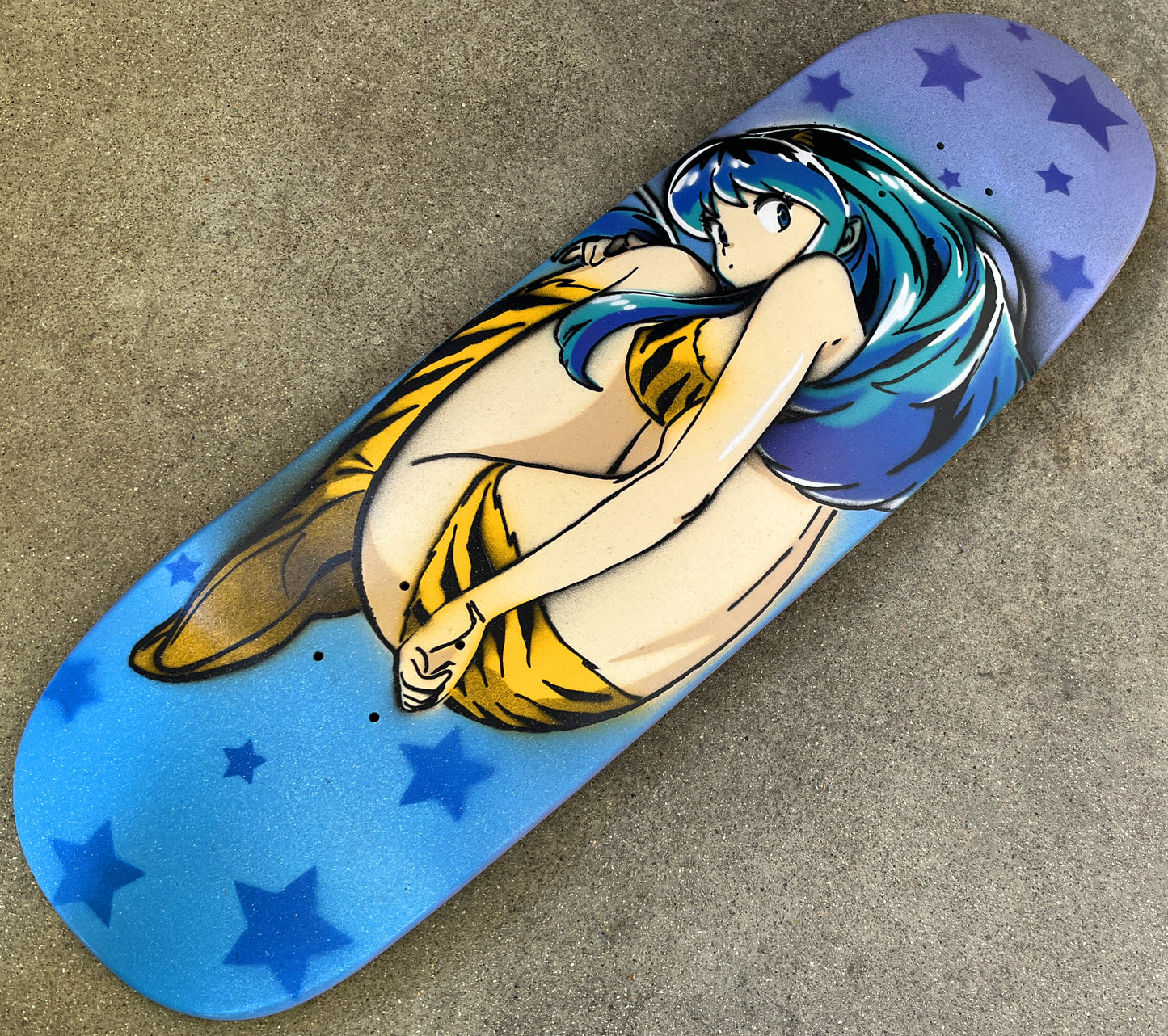 HAND PAINTED lum  board with spray can PURPLE/BLUE