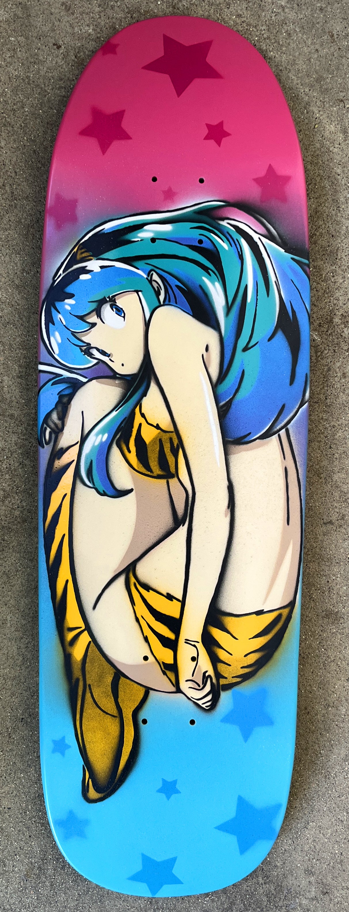 HAND PAINTED lum  board with spray can BLUE/PINK