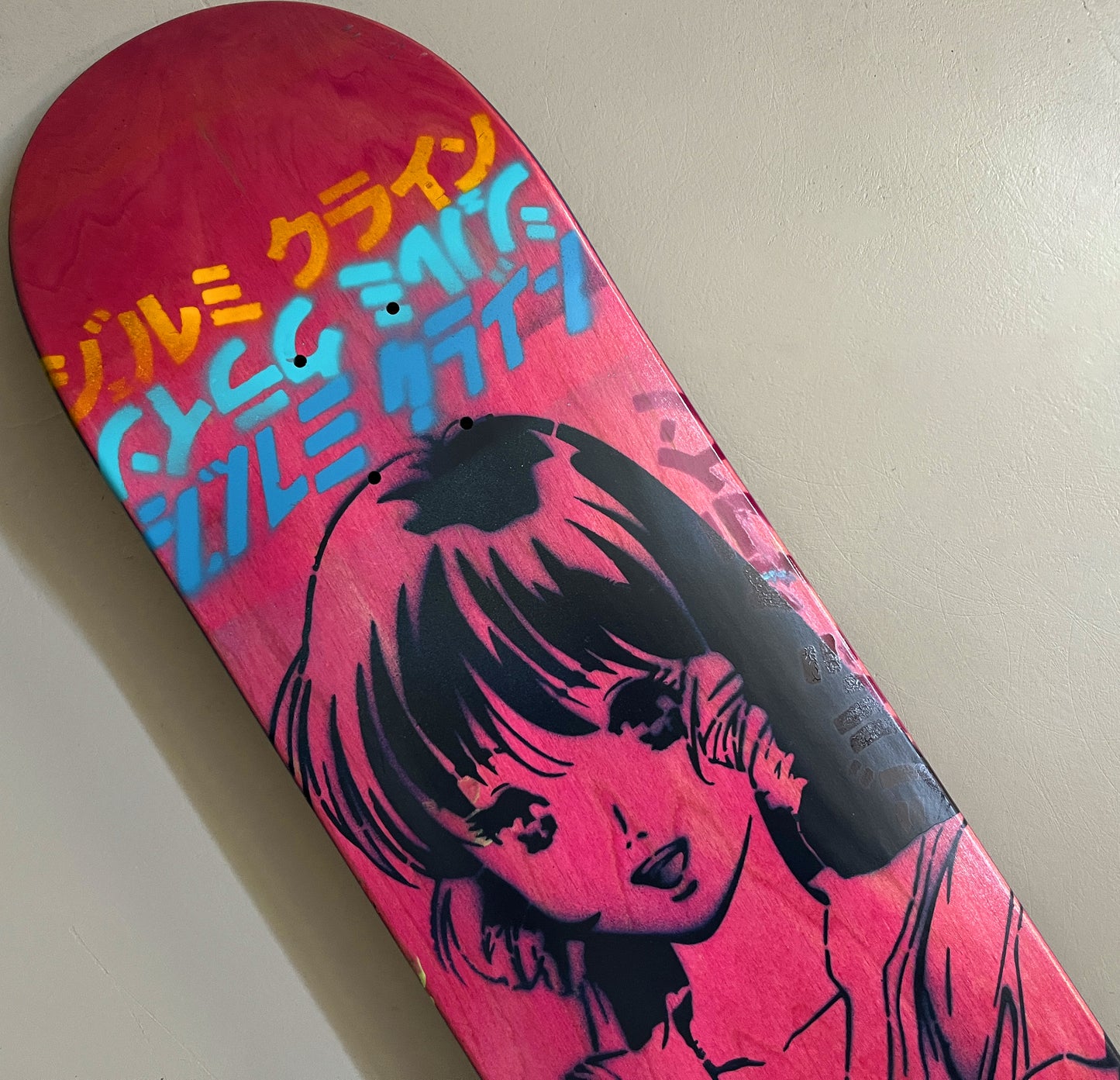 lynn minmay PINK/BLUE 8.25 X 32.25 HAND PAINTED SIGNED 1 OF 1