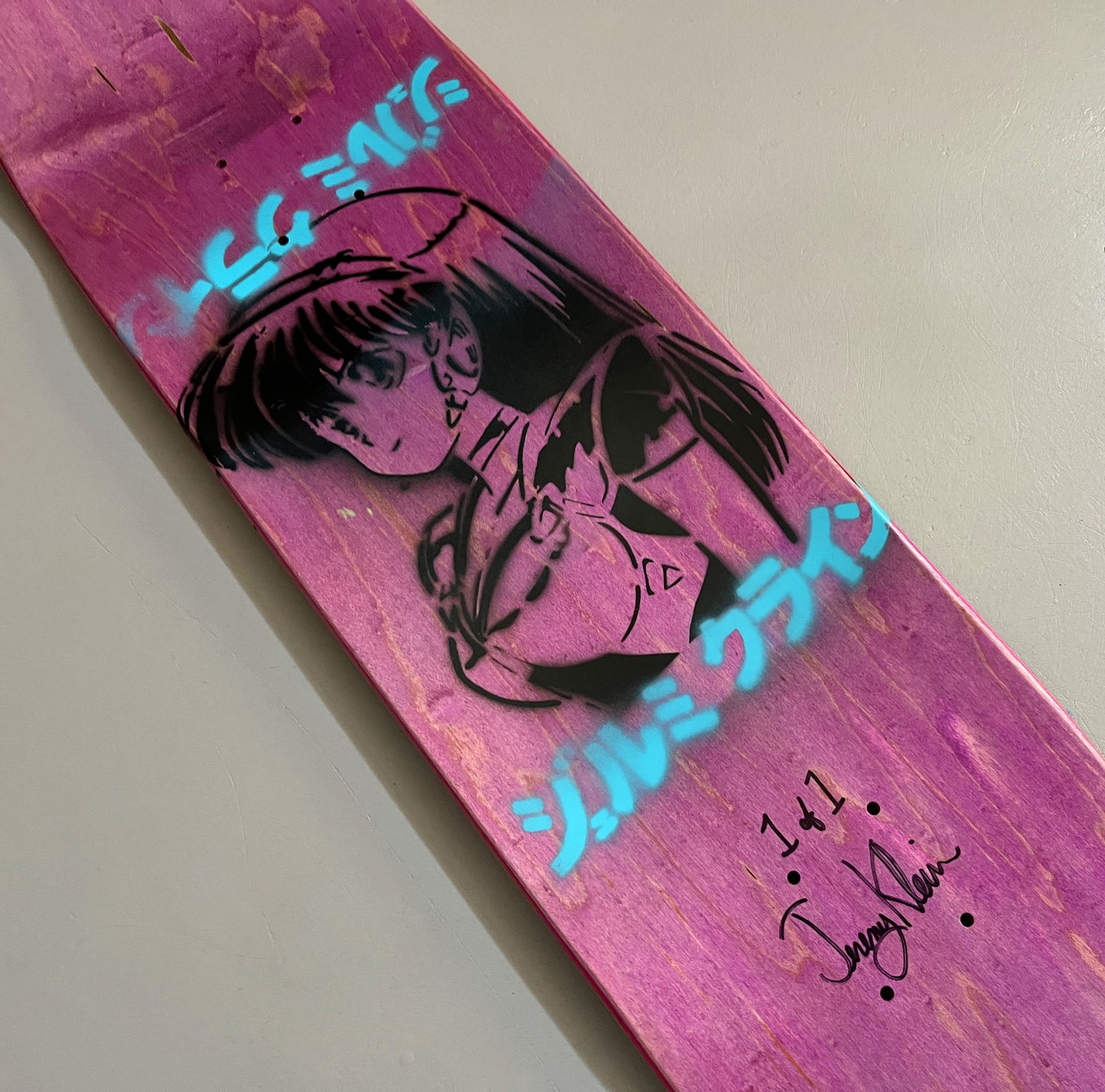 lynn minmay PINK/BLUE 8.25 X 32.25 HAND PAINTED SIGNED 1 OF 1