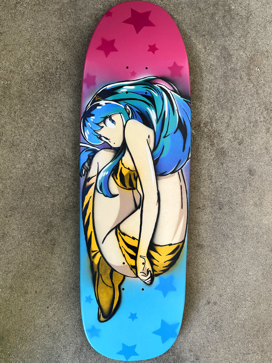 HAND PAINTED lum  board with spray can BLUE/PINK