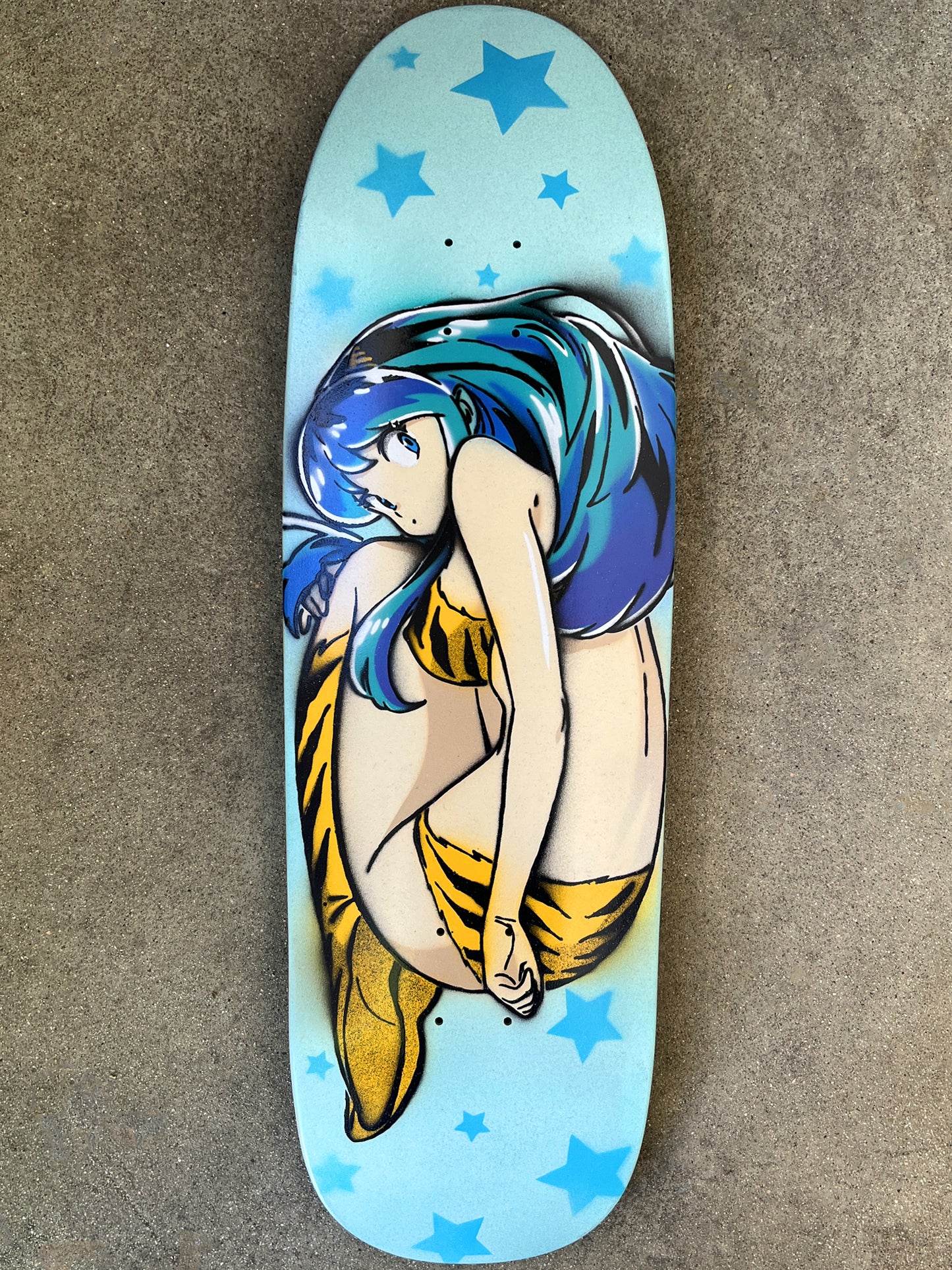 HAND PAINTED lum  board with spray can BRIGHT BLUE