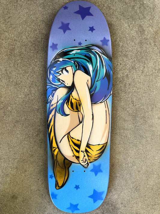 HAND PAINTED lum  board with spray can PURPLE/BLUE