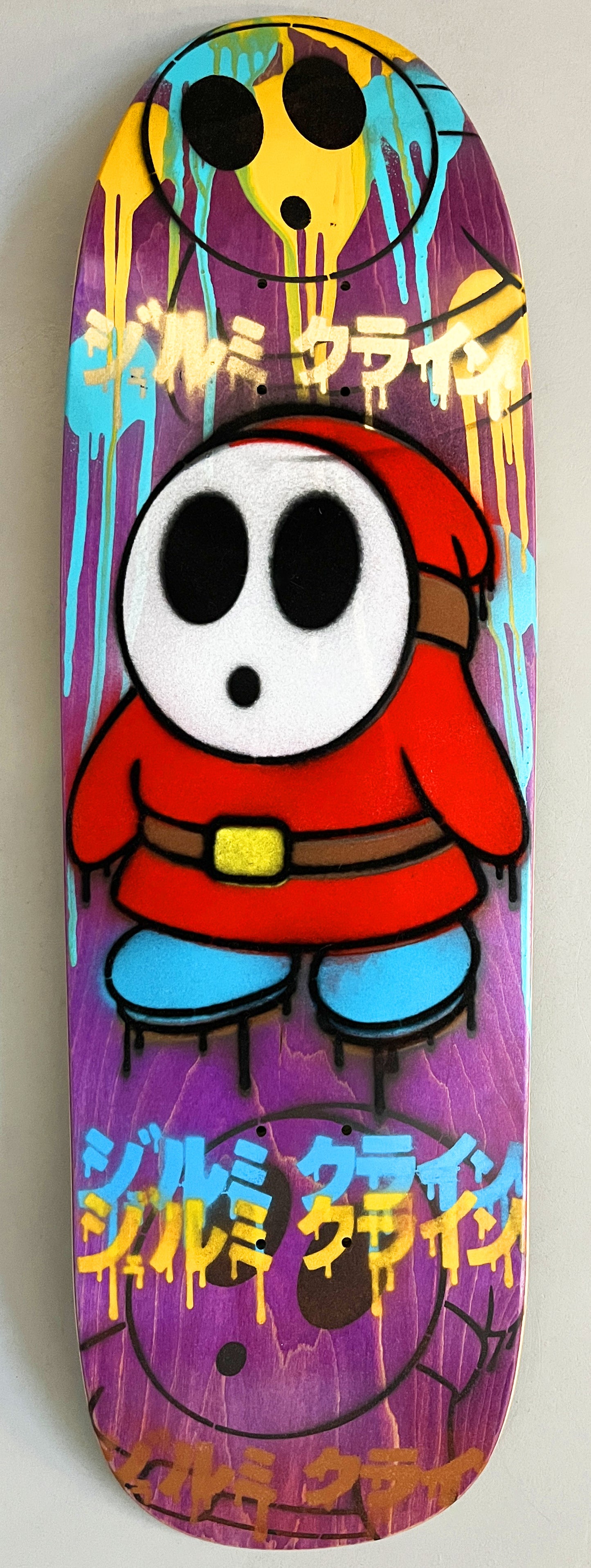 FLOCKED shyguy PURPLE PAINT MIXED PROCESS 9.5 X 31.75 SIGNED HAND PAINTED 1 OF 1