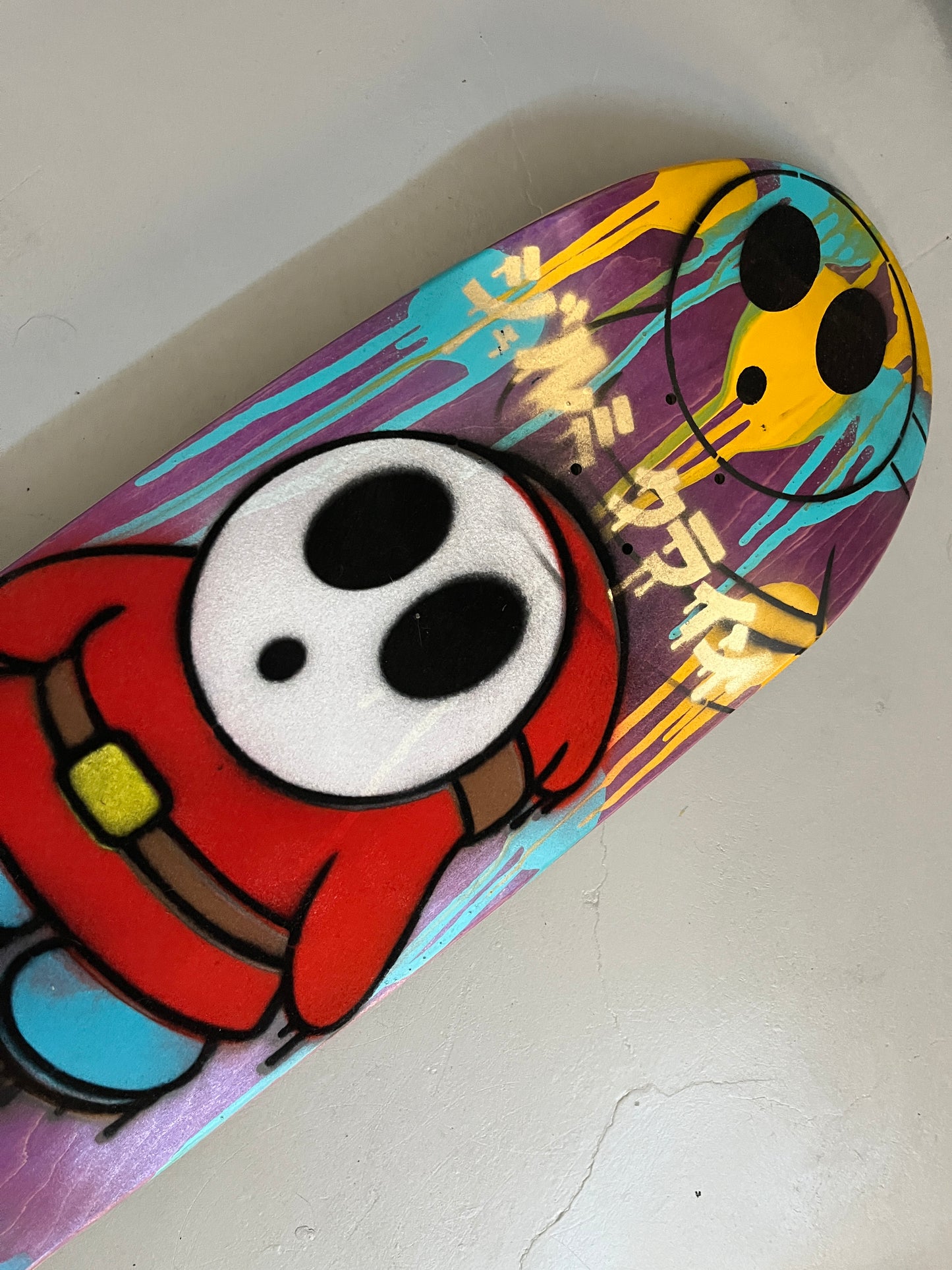 FLOCKED shyguy PURPLE PAINT MIXED PROCESS 9.5 X 31.75 SIGNED HAND PAINTED 1 OF 1