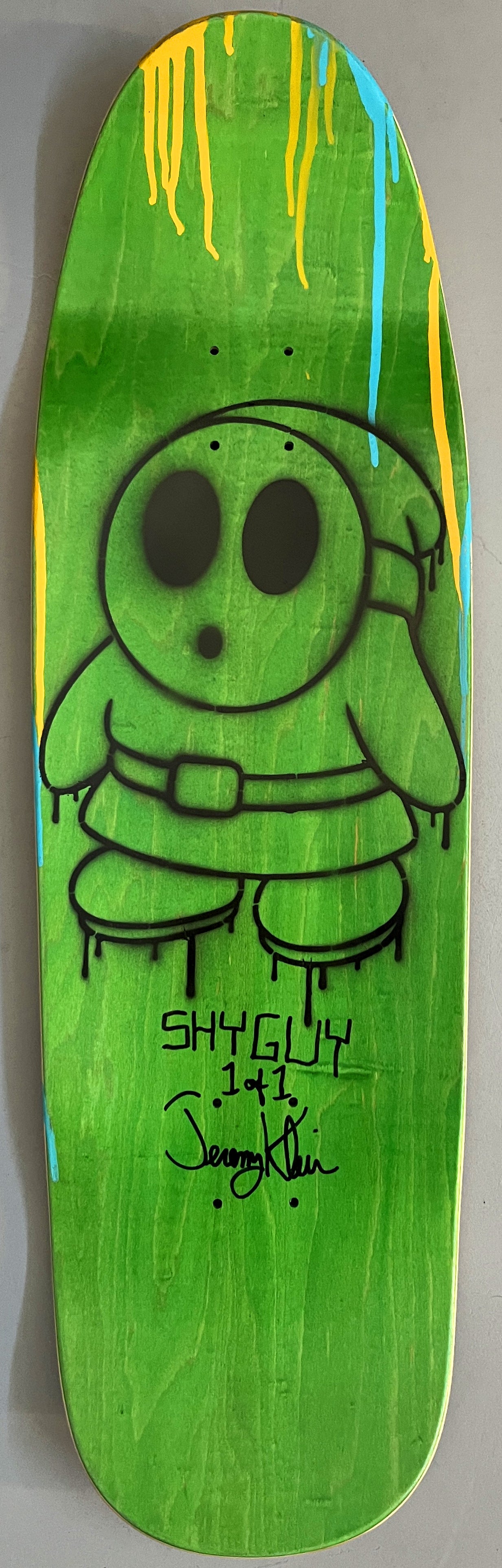 FLOCKED shyguy PURPLE PAINT MIXED PROCESS 9.5 X 31.75 SIGNED HAND PAINTED 1 OF 1