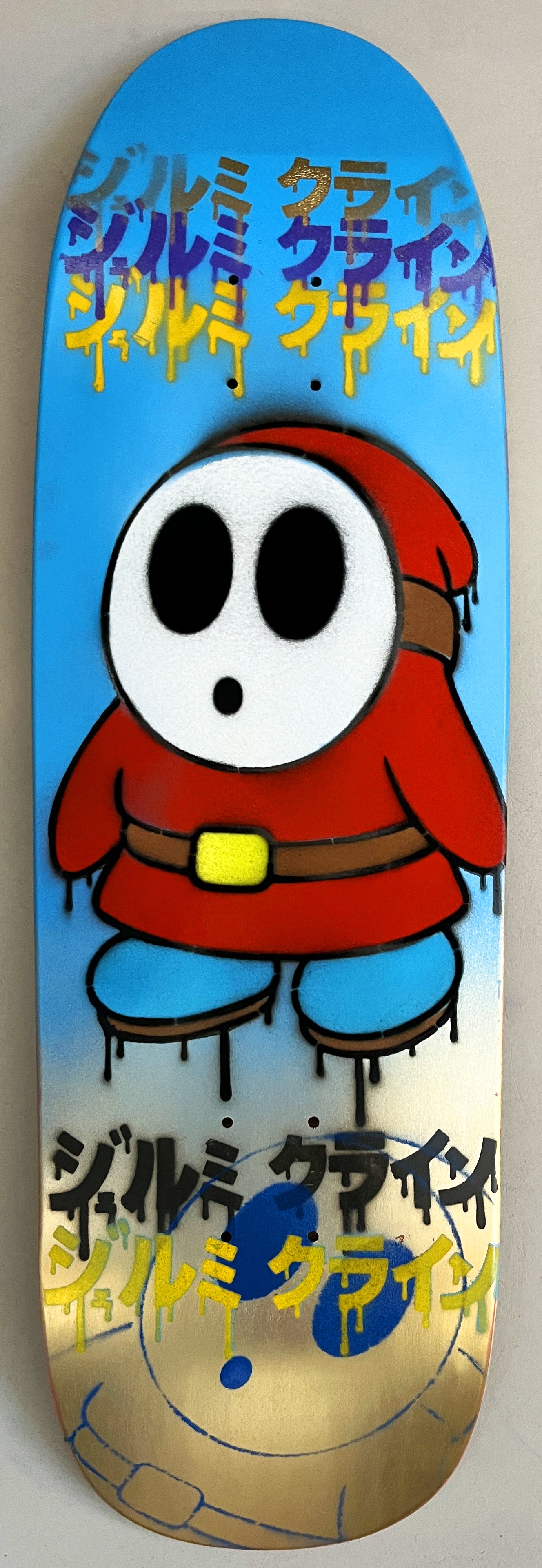FLOCKED shyguy GOLD/BLUE MIXED PROCESS 9.5 X 31.75 SIGNED HAND PAINTED 1 OF 1