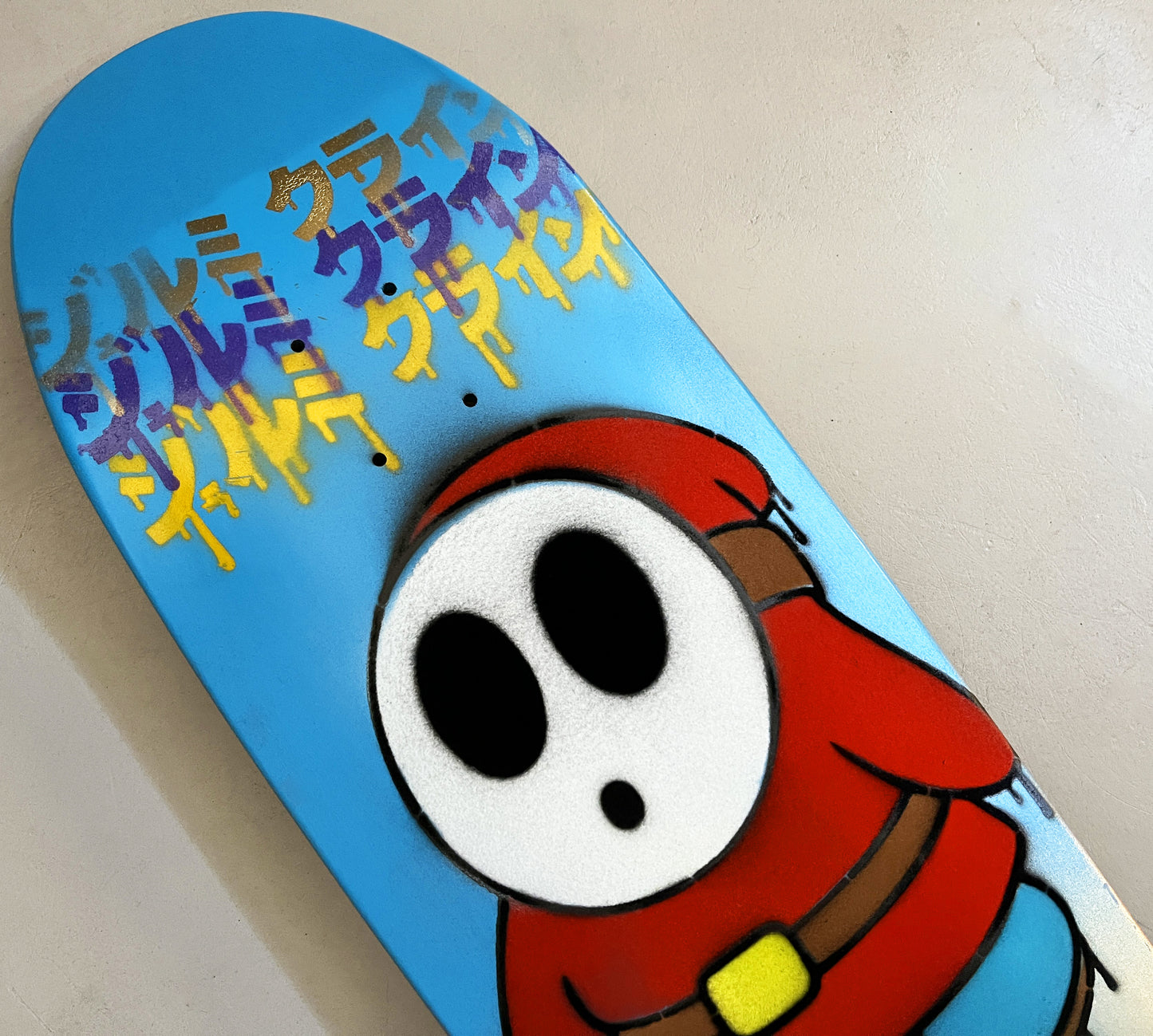 FLOCKED shyguy GOLD/BLUE MIXED PROCESS 9.5 X 31.75 SIGNED HAND PAINTED 1 OF 1