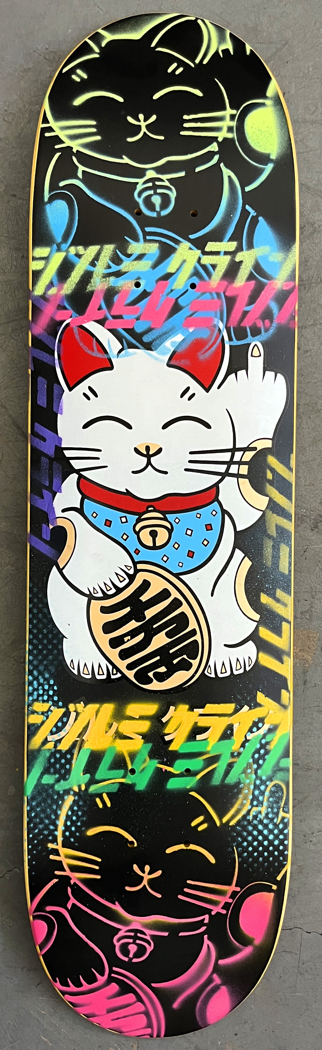 unlucky cat BLACK/YELLOW/BLUE/PURPLE/PINK 8.0 X 31.75 MIXED PROCESS 1 OF 1 SIGNED