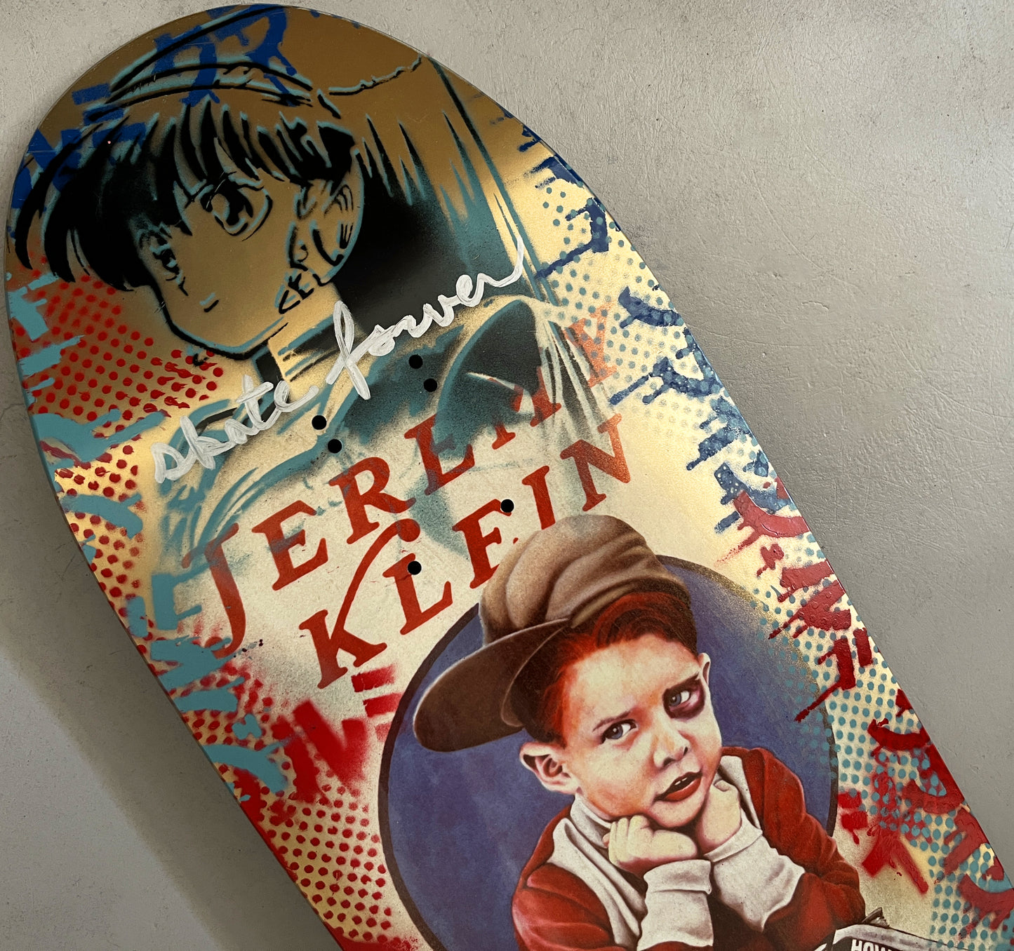 world industries black eye kid SLICK 9.625 MIXED PROCESS METALLIC GOLD SIGNED 1 of 1