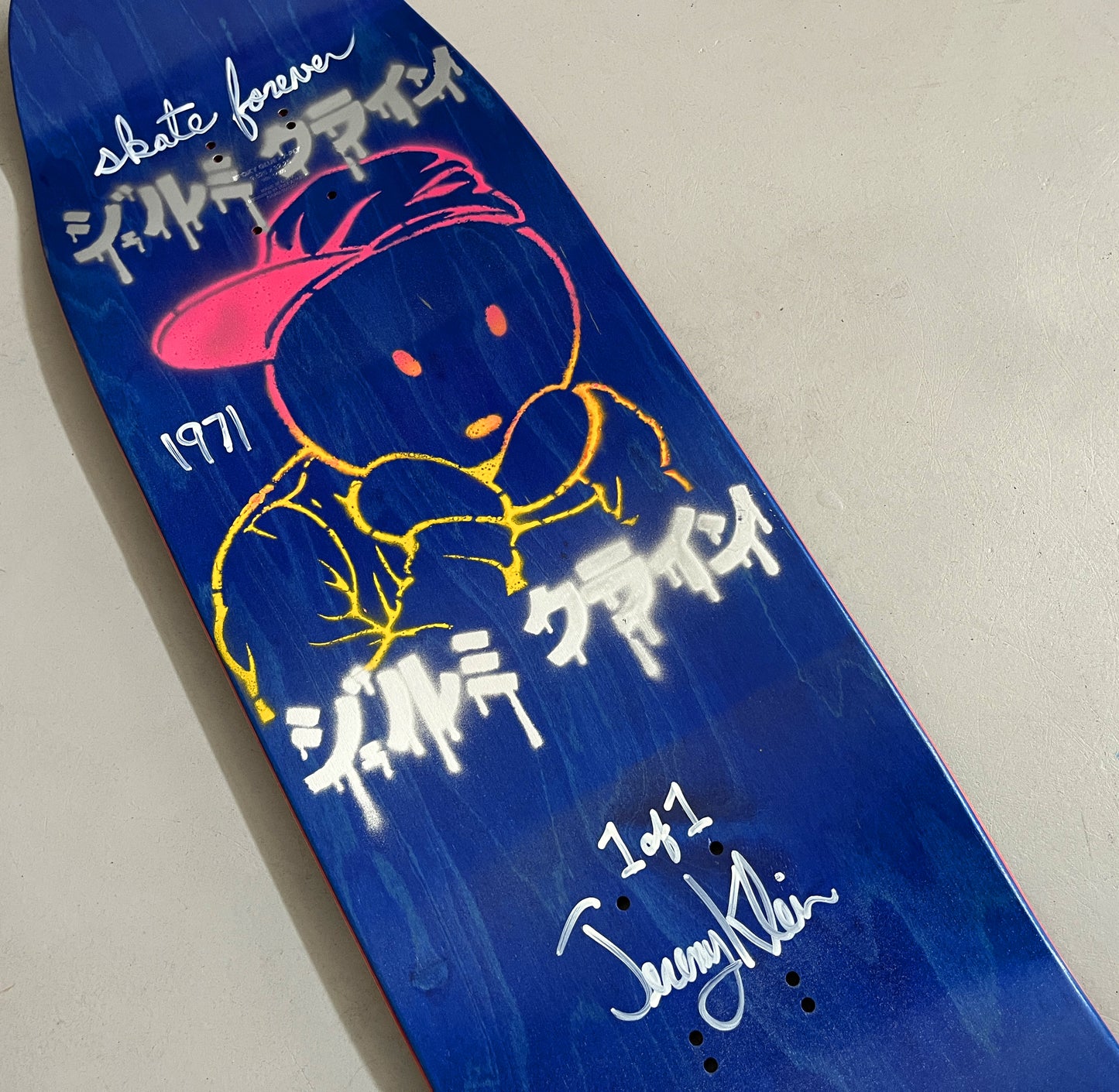 world industries black eye kid SLICK 9.625 MIXED PROCESS BLUE LANCE RED SIGNED 1 of 1