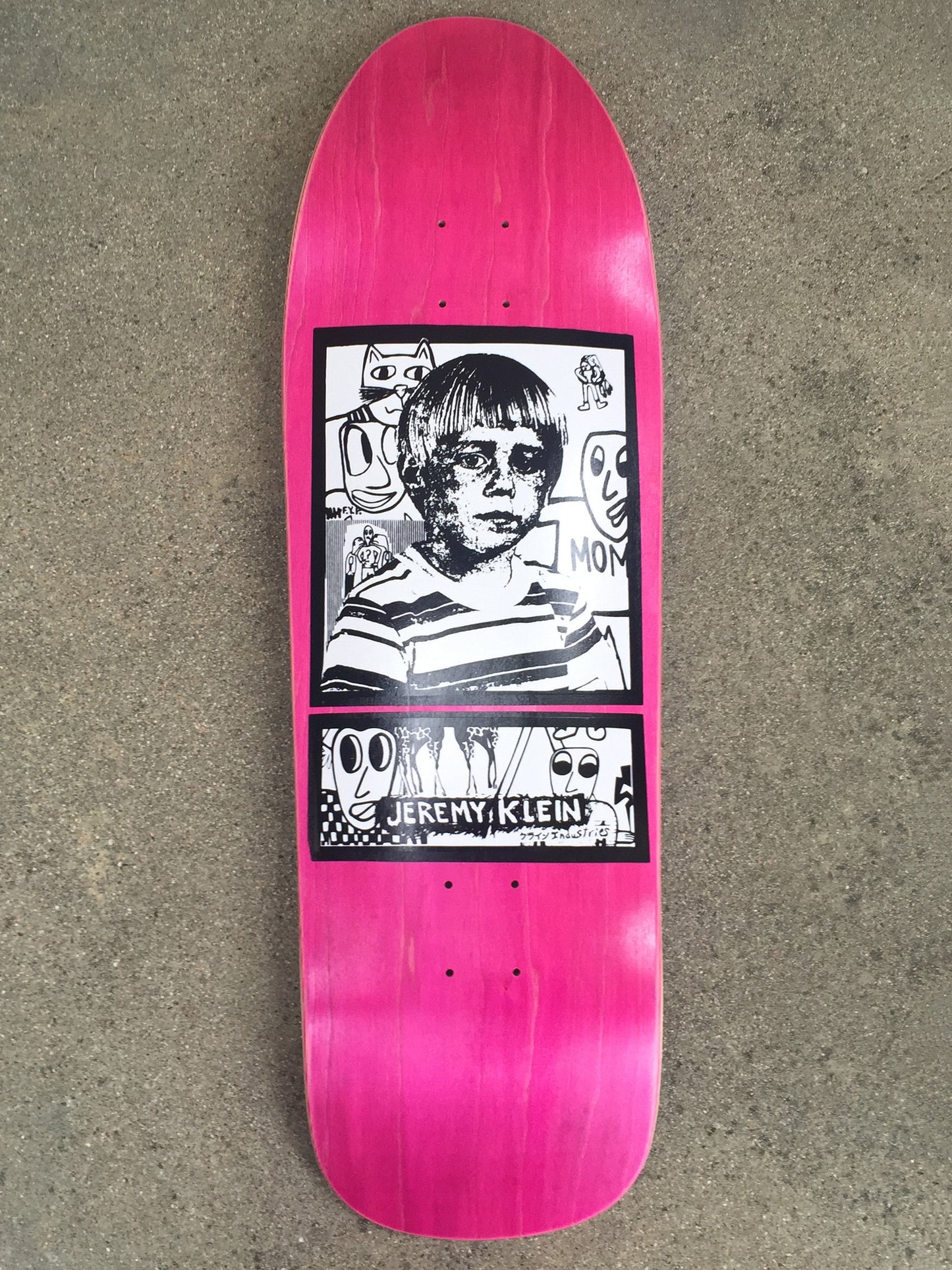 SIGNED jeremy klein portrait hand screened skateboard 9.75 X 32.25 PINK