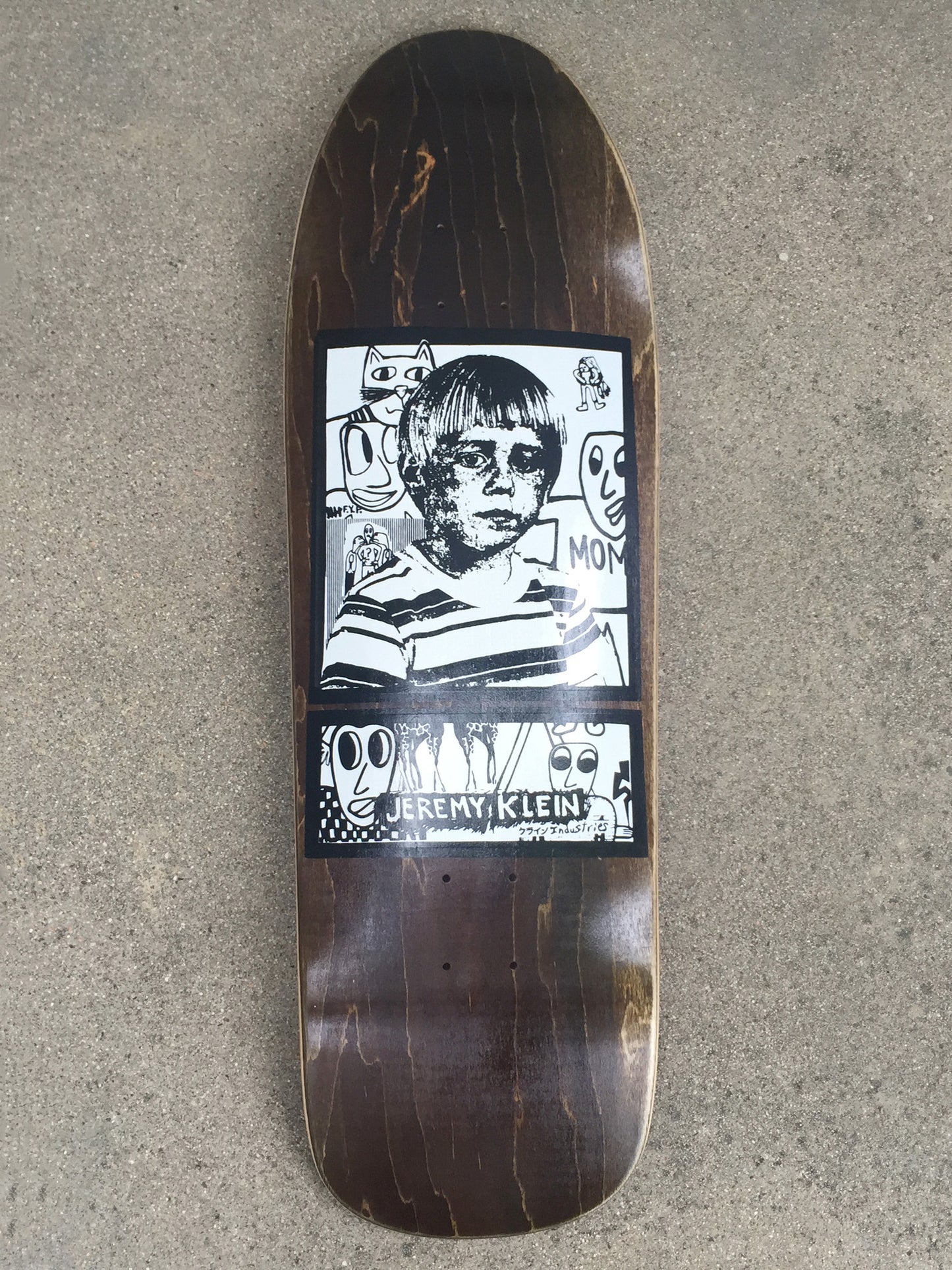 SIGNED jeremy klein portrait hand screened skateboard 9.75 X 32.25 BROWN